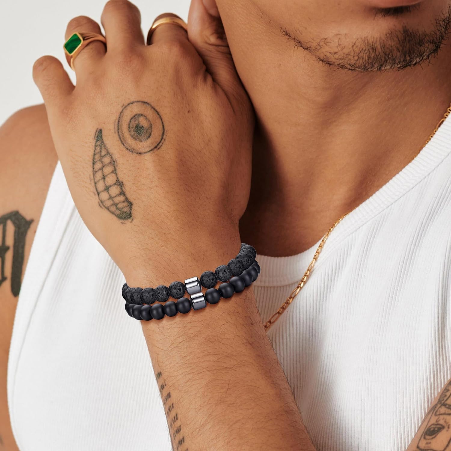 Thumbnail 6 de MOROTOLE Bracelet Oeil de Tigre Homme 8mm — Ensemble de 3/4 Bracelets en Pierres Naturelles avec Pierre de Lave, Obsidienne et Oeil de Tigre