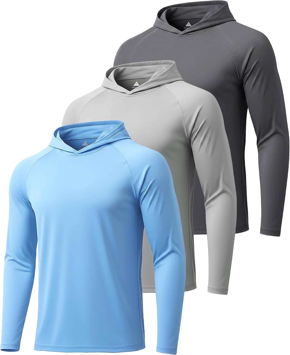 Detalle de ZITY Men's Sun Protection Hoodie Shirt: 3-Pack UPF 50+ Lightweight Rash Guard