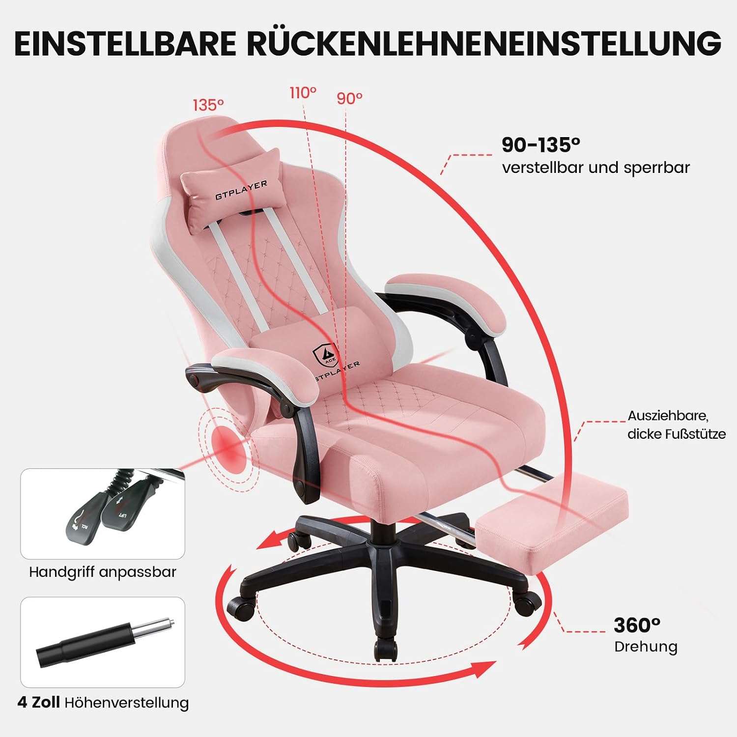 Detalle de GTPLAYER L-GTP610 Fabric Gaming Chair with Pocket Spring Cushion and Footrest