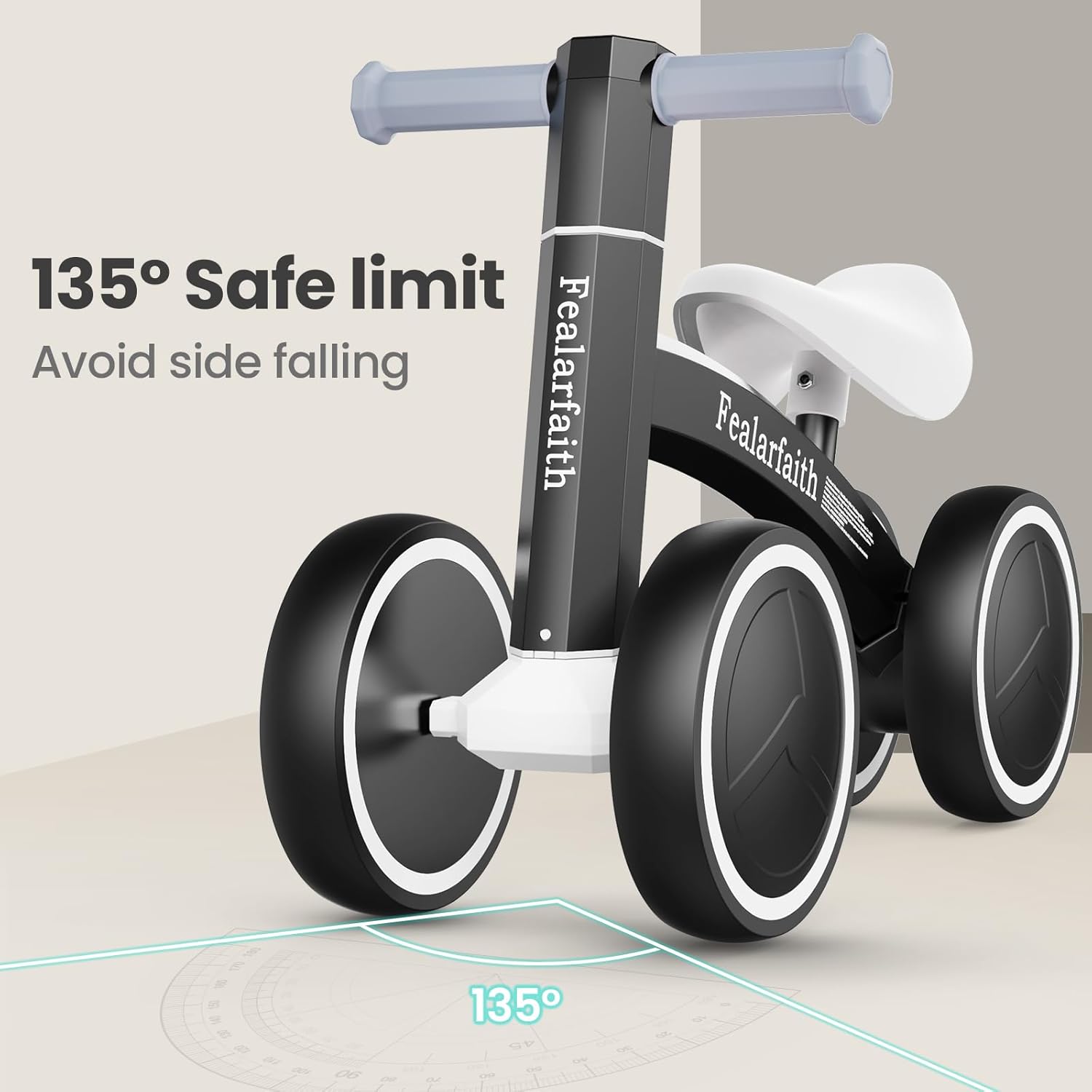 Thumbnail 4 de Baby Balance Bike for 1 Year Olds (10-36 Months) with 4 LED Lighting Wheels, Enclosed Wheels & Steering Limit (Black)