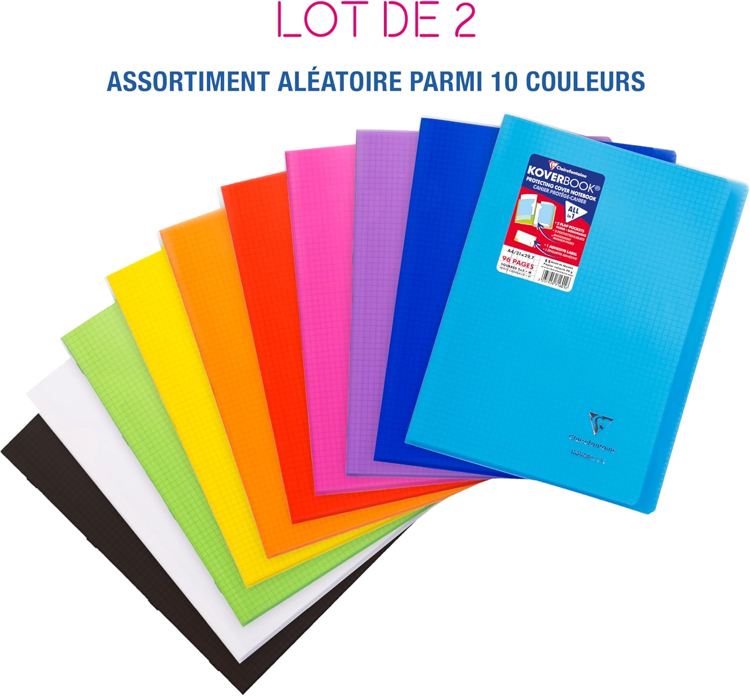 Thumbnail 1 de Clairefontaine 971601AMZC – Lot de 2 Cahiers A4 agrafés Koverbook, 96 pages, papier Blanc Velin Velouté 90 g/m²
