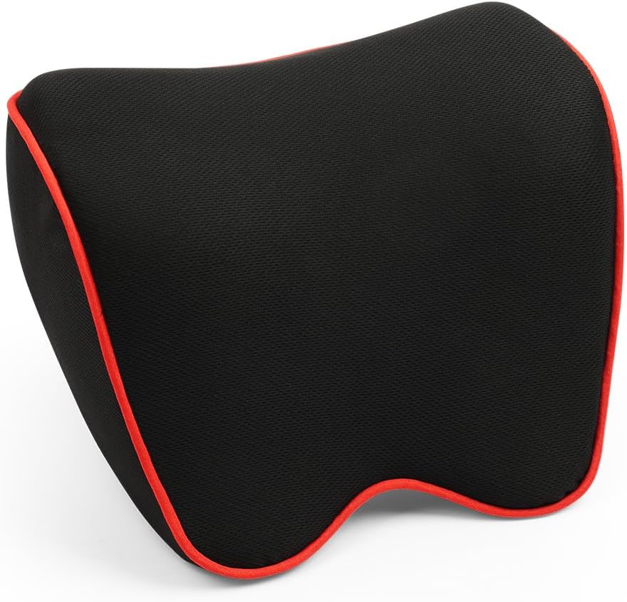 Detalle de Alaoo Cuscino Poggiatesta Auto in Memory Foam per Seggiolino, rimovibile e traspirante (2 pezzi, finiture rosse)