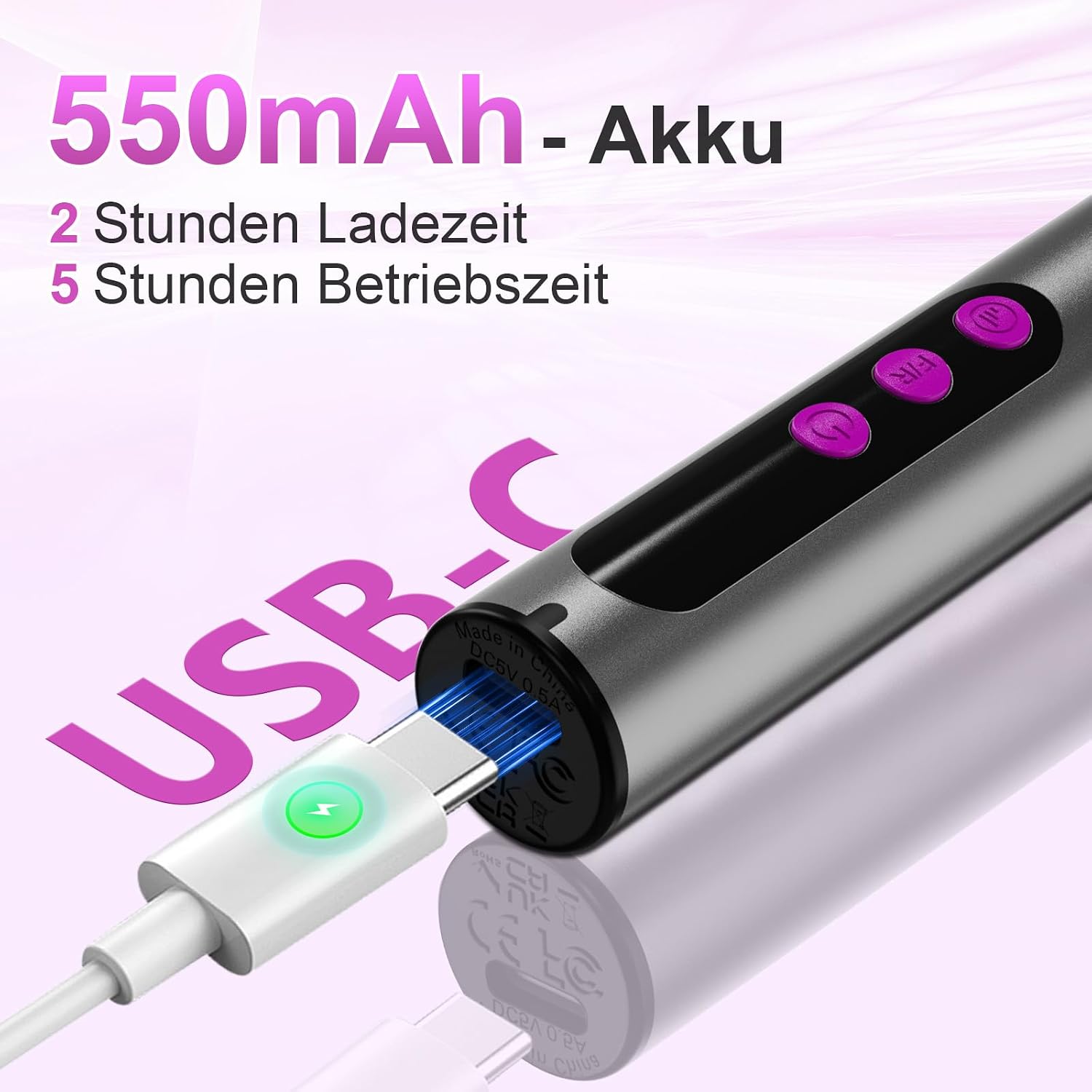 Thumbnail 4 de POFIBO kabellose elektrische Nagelfeile (Nagelfräser) – 35.000 U/min, 5 Geschwindigkeiten, 12-in-1 Set in Rosa