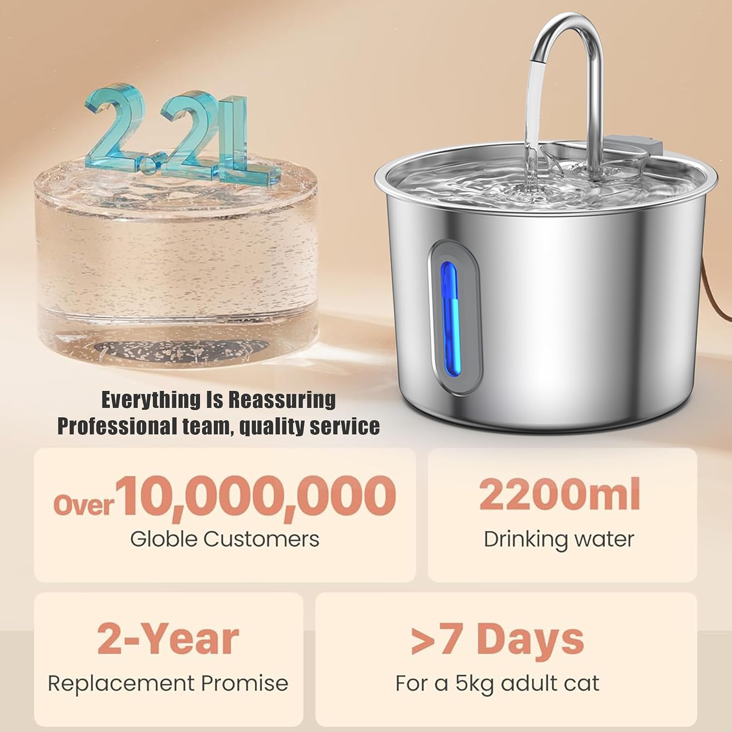 Thumbnail 5 de Cat Water Fountain 304 Stainless 2.2L