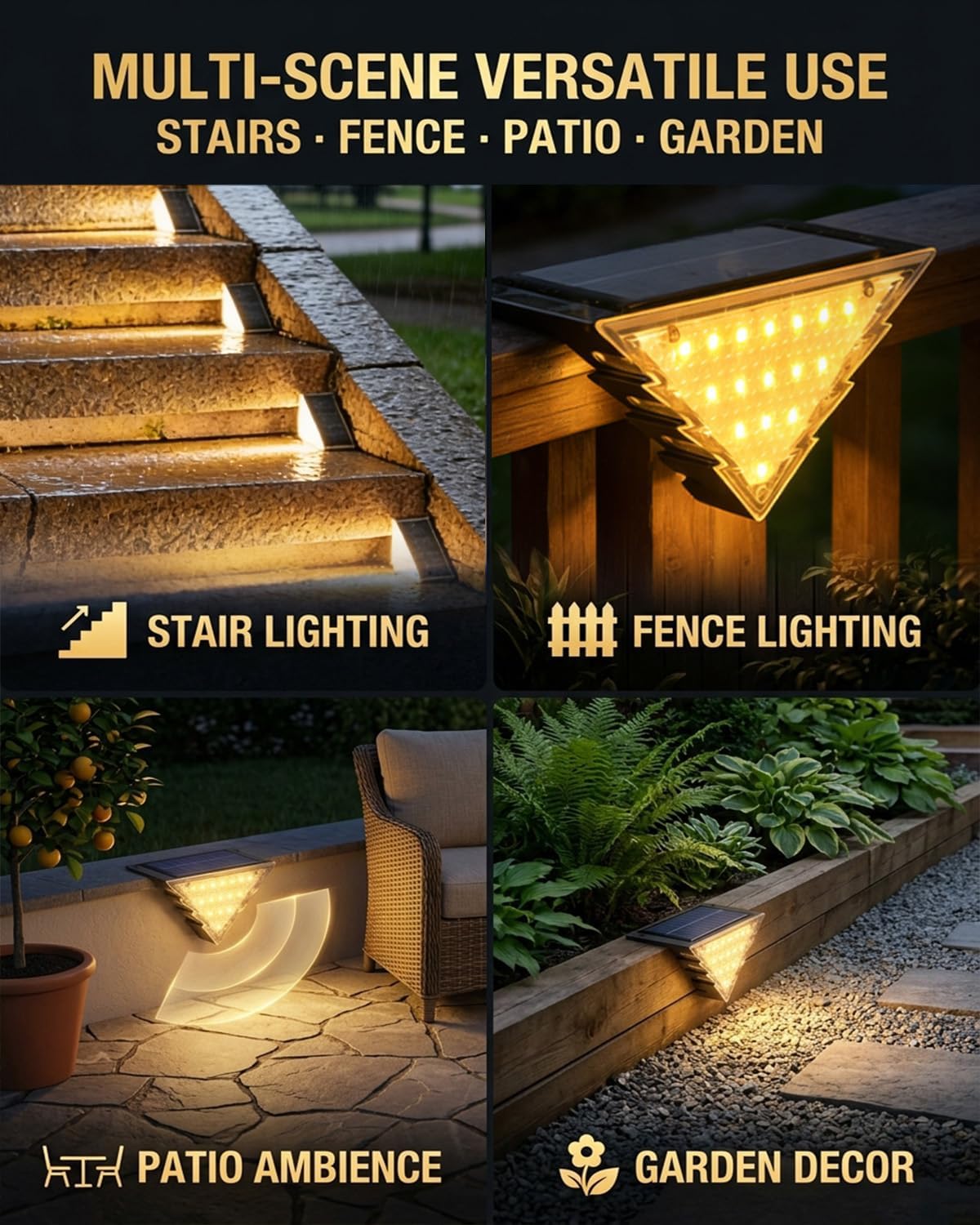 Detalle 2 de Airoieak Solar Stair Lights 4 Pack – Double‑Sided Outdoor Solar Lights for Steps and Boundaries