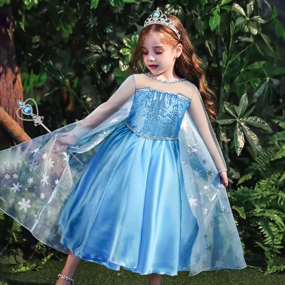 Thumbnail 6 de Vicloon Elsa Costume da Principessa per ragazze, 5 pezzi