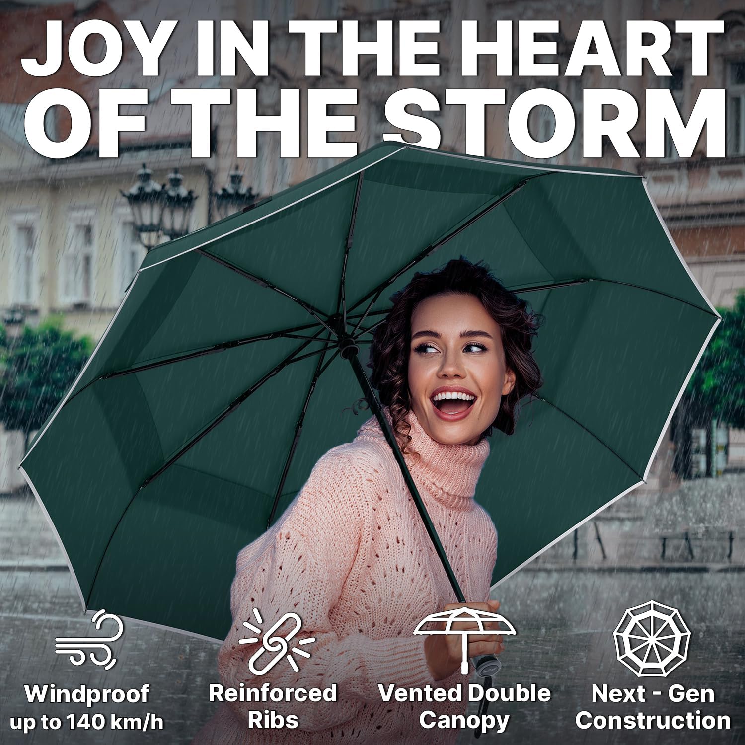 Thumbnail 4 de Royal Walk Folding Travel Compact Umbrella: Windproof, Automatic Open/Close with Wooden Handle