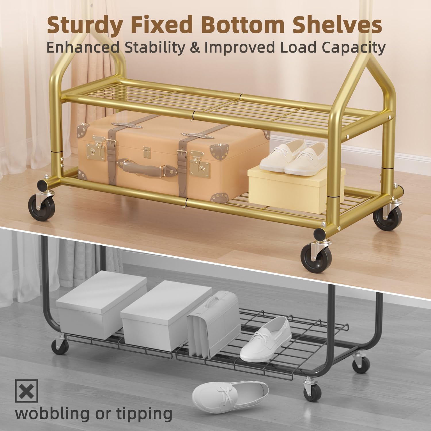 Thumbnail 6 de EAGMAK UKGRP070 Heavy-Duty Clothes Rack, Gold, Adjustable Rod and 2 Shelves