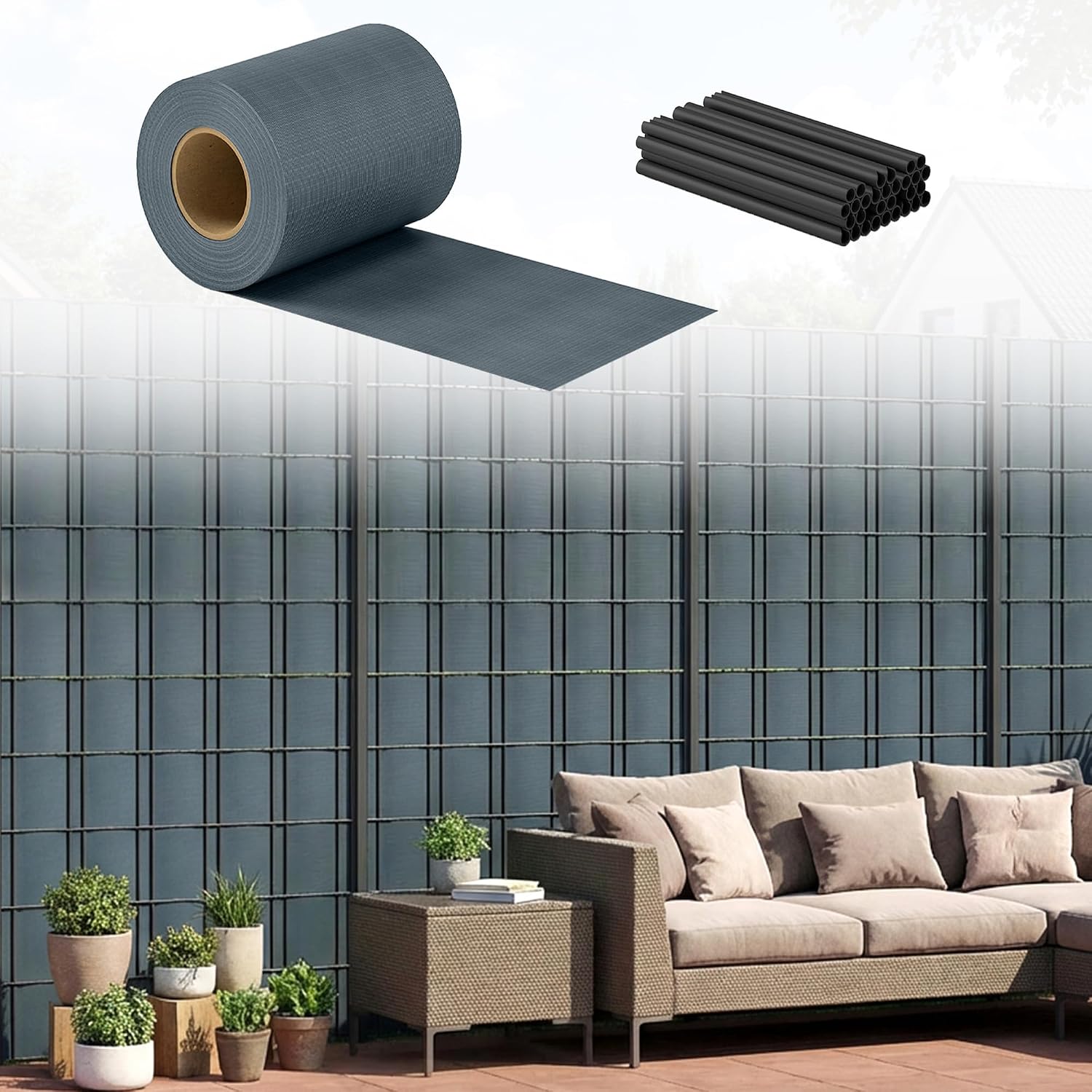 Detalle de Outsunny Privacy Garden Screen Fence, 450gsm PVC, Waterproof, UV-Resistant, Grey