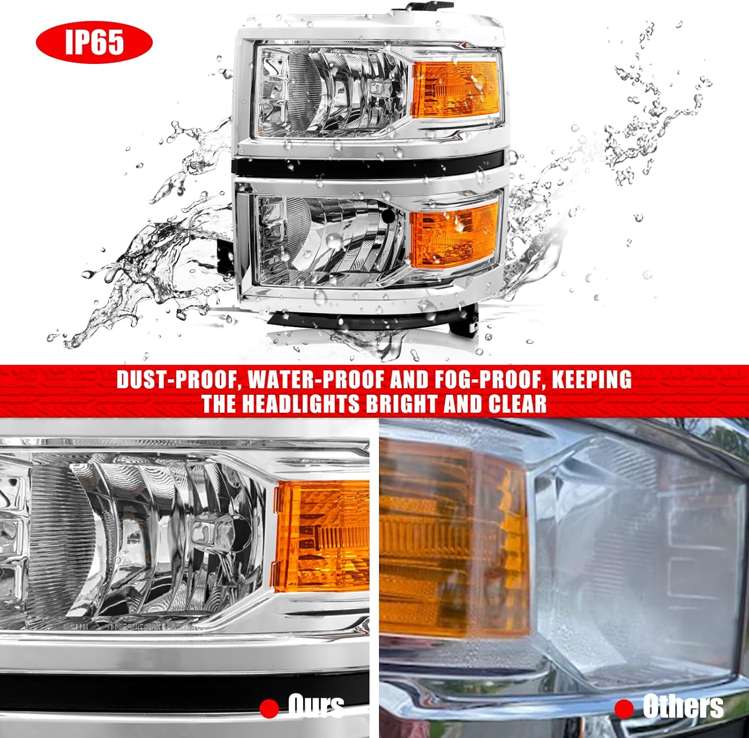 Thumbnail 6 de ADCARLIGHTS OE-Style Headlight Assembly Pair for 2014–2015 Chevy Silverado 1500 (Halogen, Chrome Housing)