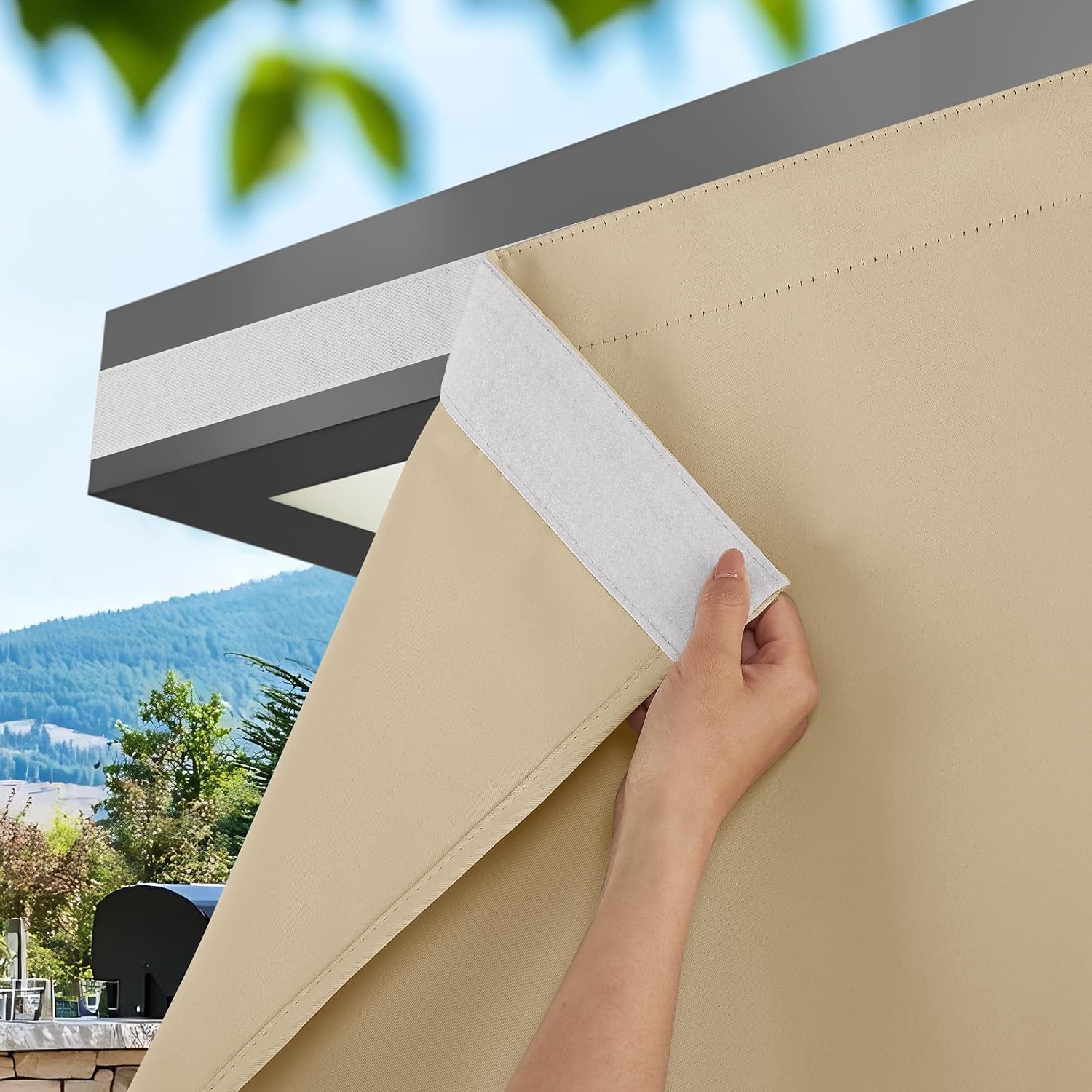 Detalle de NICETOWN NTUSOCVDBT Outdoor Curtains, 2 Panels, 52 x 84 in, Biscotti Beige