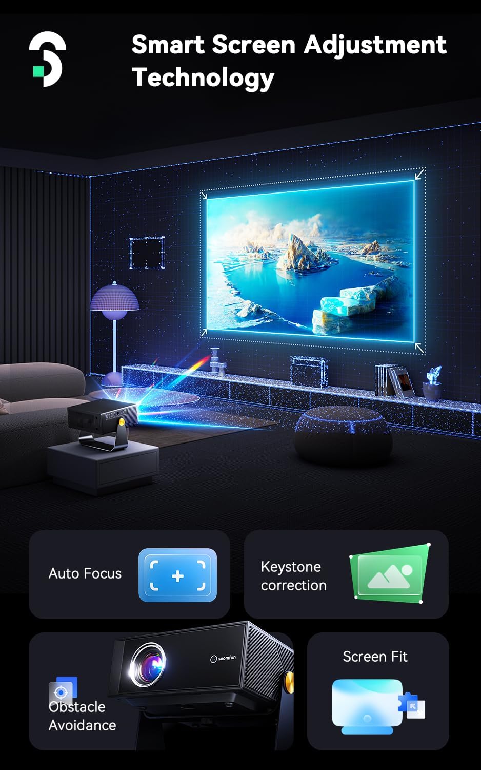 Thumbnail 5 de SOOMFON SK3 Smart Projector (4K supported) with HDR10, WiFi & Bluetooth, Auto Focus & Keystone