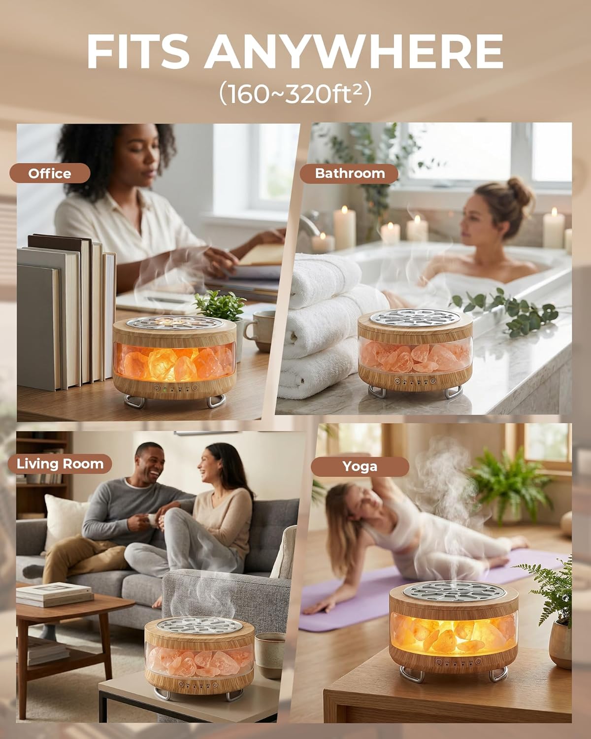 Detalle de BZGG 4-in-1 Ultrasonic Diffuser, Himalayan Salt Lamp, Humidifier & 7-Color Night Light