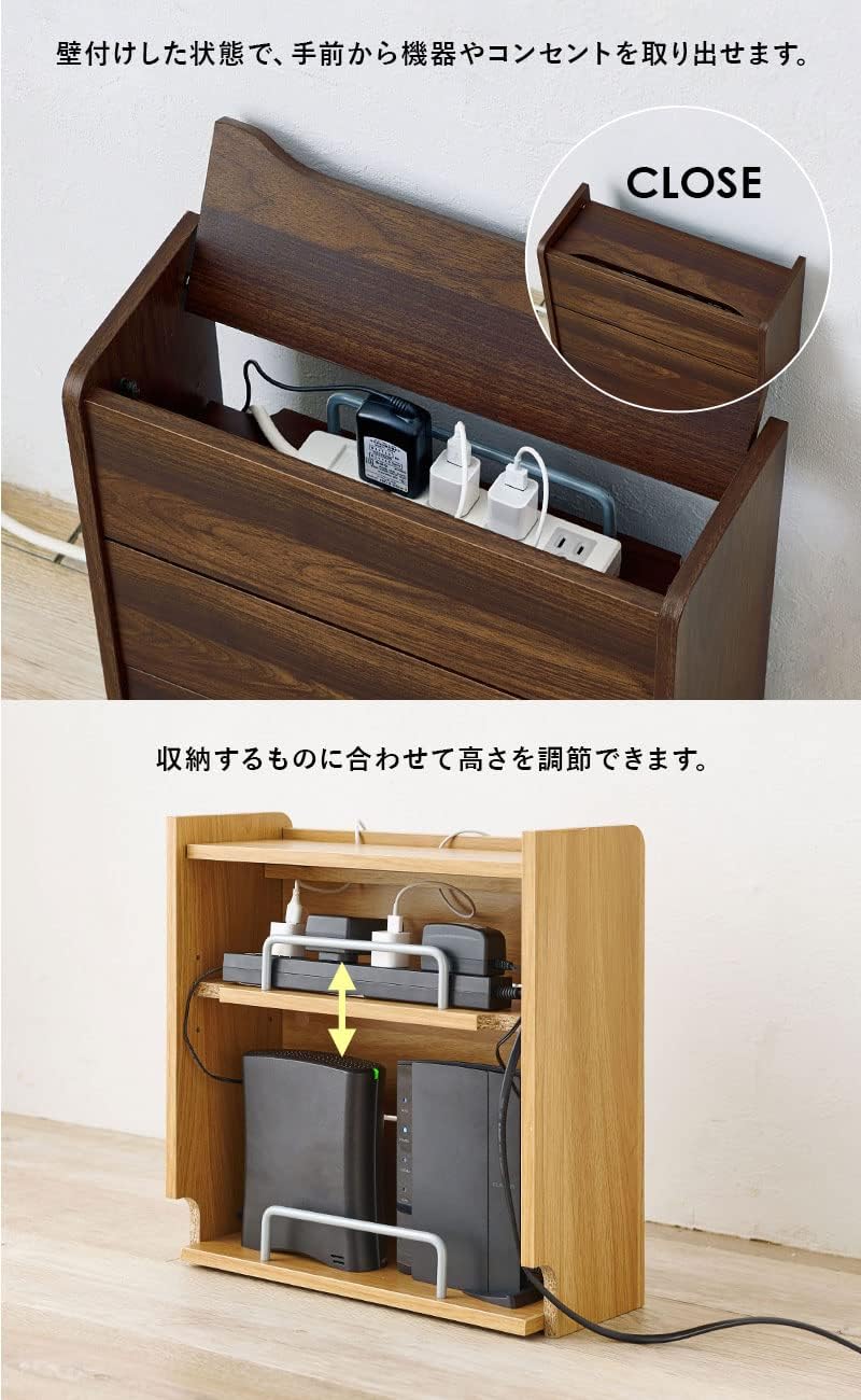 Detalle 2 de 萩原 RUD-1168NA ケーブル収納ラック 2段 ナチュラル 幅39.5cm・スマホスタンド付き