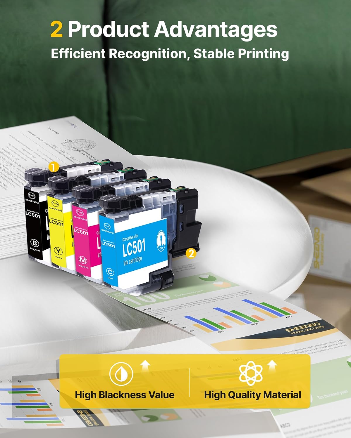 Detalle de SHEENGO LC501 Ink Cartridges, 4-Pack for Brother MFC-J1360DW