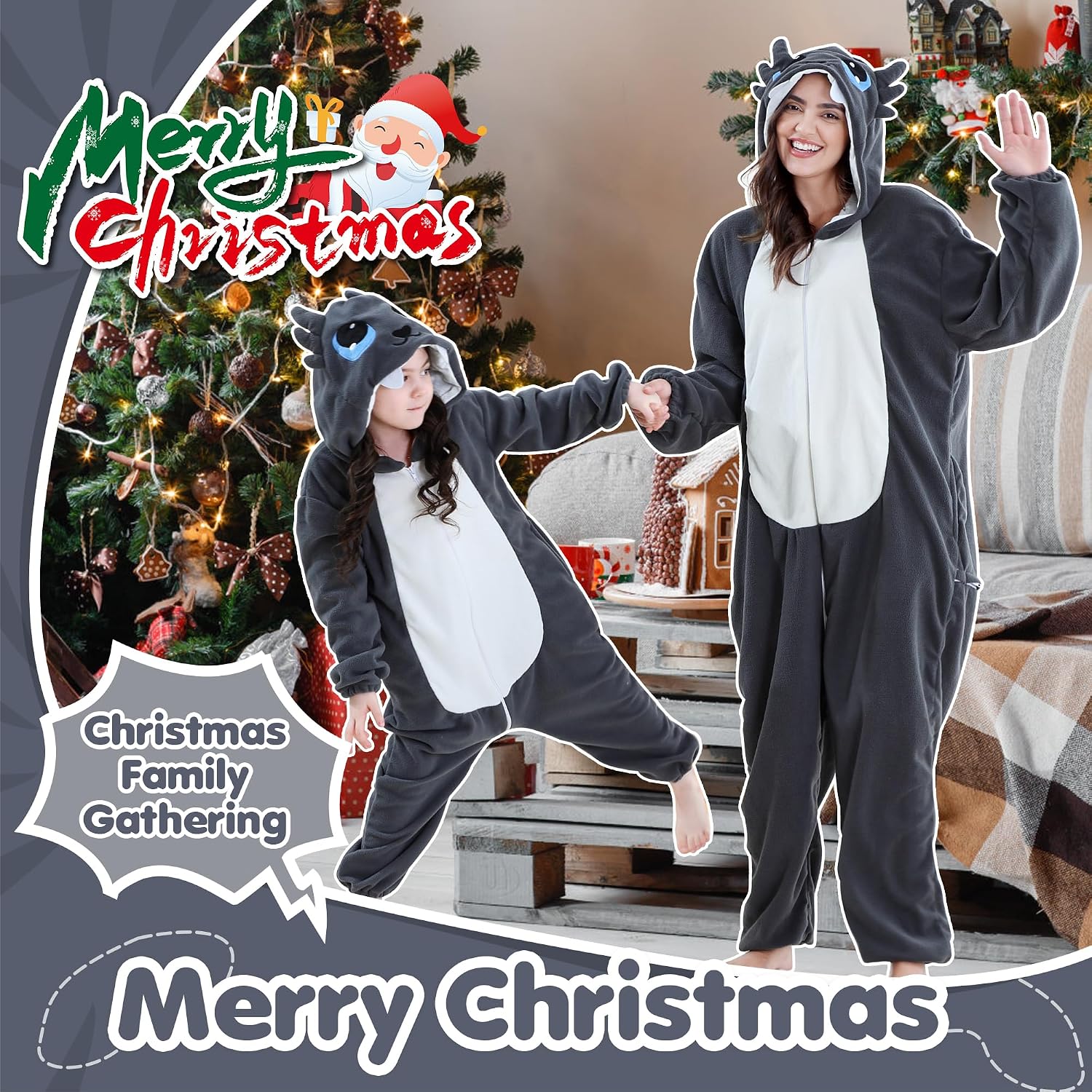 Thumbnail 5 de MICHLEY Halloween Animal Cosplay Pajamas, Double-Zipper One-Piece with 3D Hood