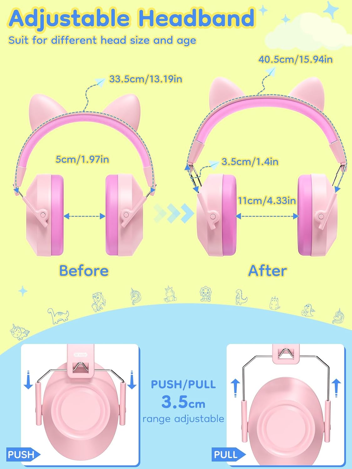 Thumbnail 3 de Dr.meter Casque anti-bruit enfant rose réglable SNR 32 dB (avec cache-oreilles pour dormir/étudier)