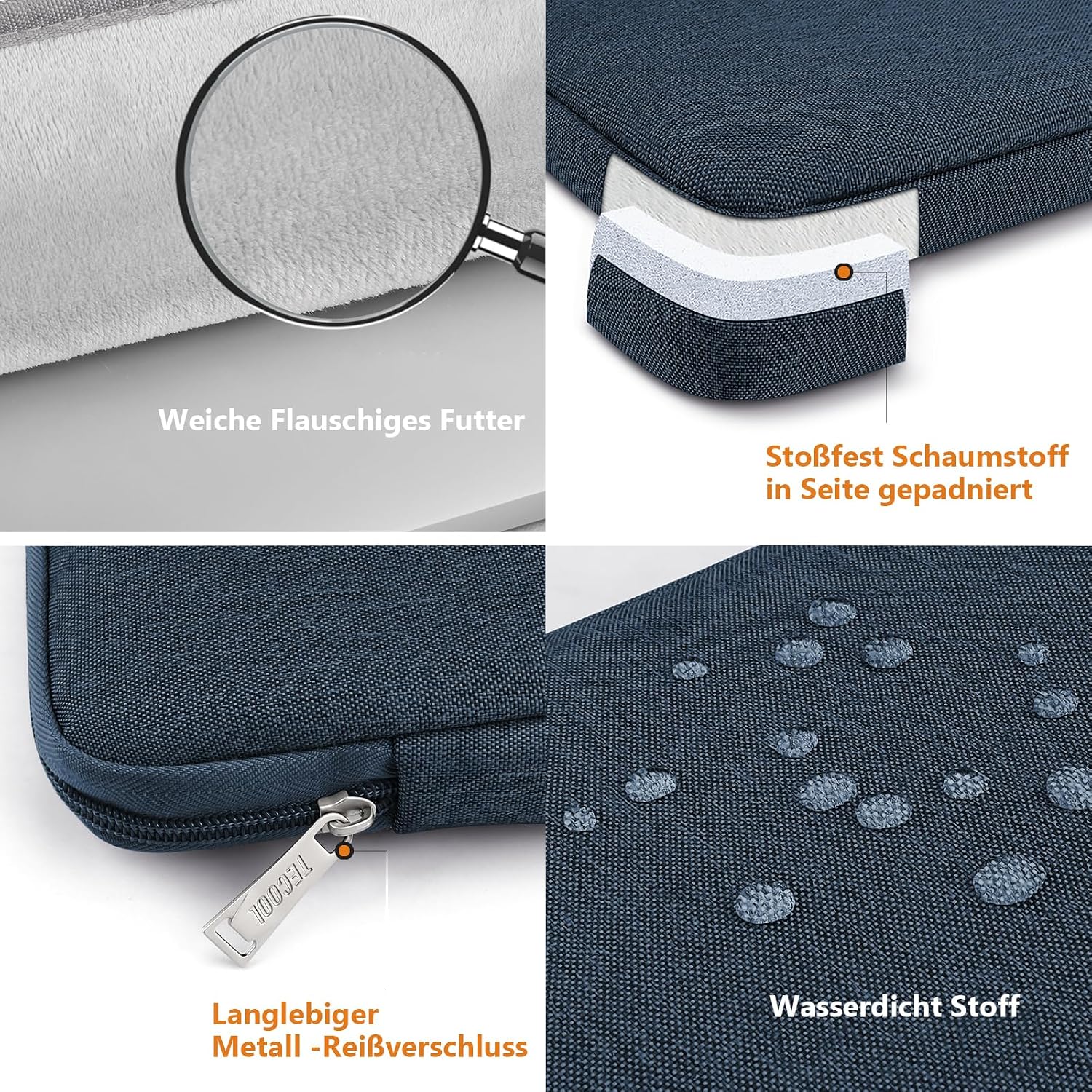 Detalle de TECOOL 14 Zoll Laptop Tasche (wasserdicht, stoßfest) Denim Blau – für 14 Zoll Notebooks und 15,3 MacBook Air
