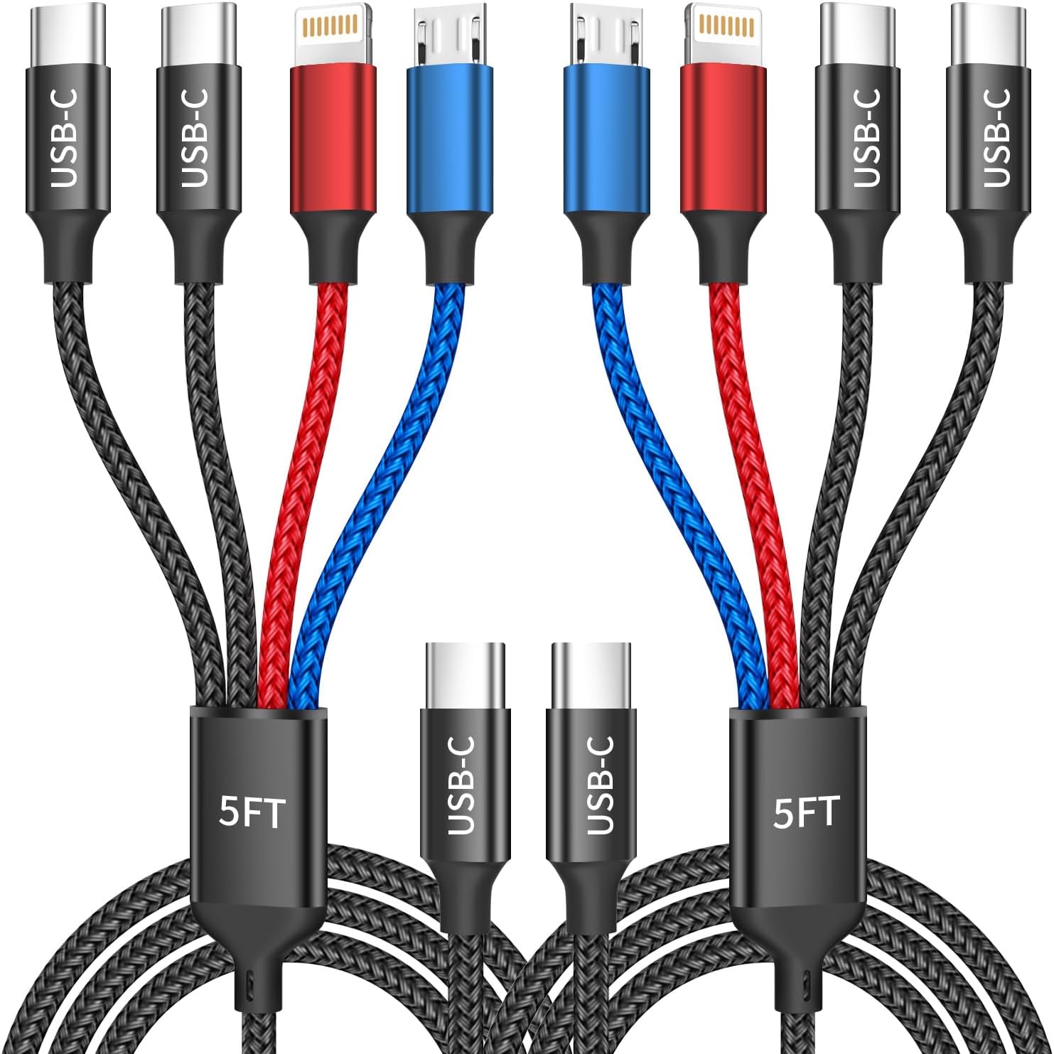 Detalle de MPATIBY USB C to 4 in 1 Charging Cable with Dual Type-C Ports (2-Pack, 5ft)