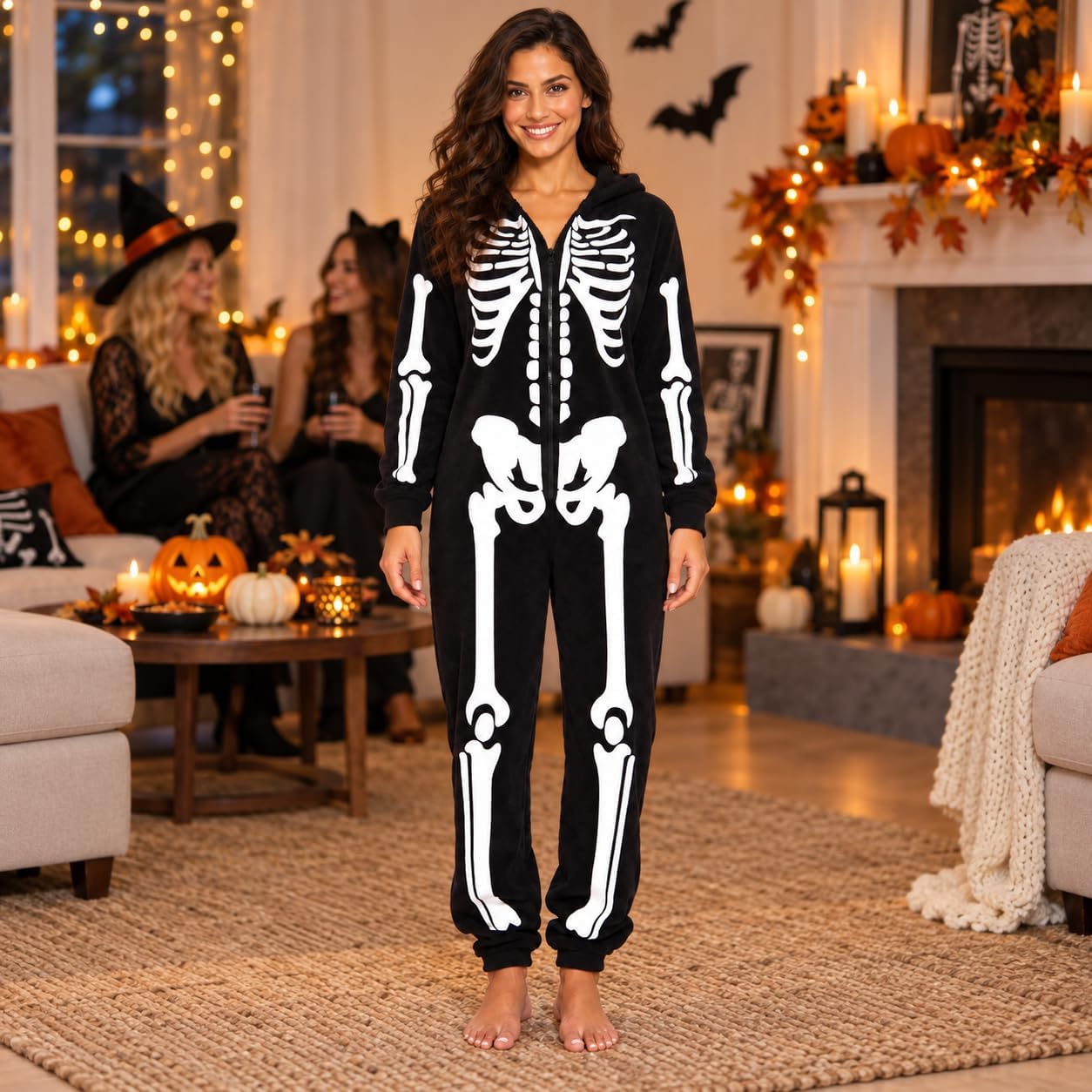 Thumbnail 2 de Just Love Women's Skeleton Onesie with Hood, Microfleece Zip-Up Costume