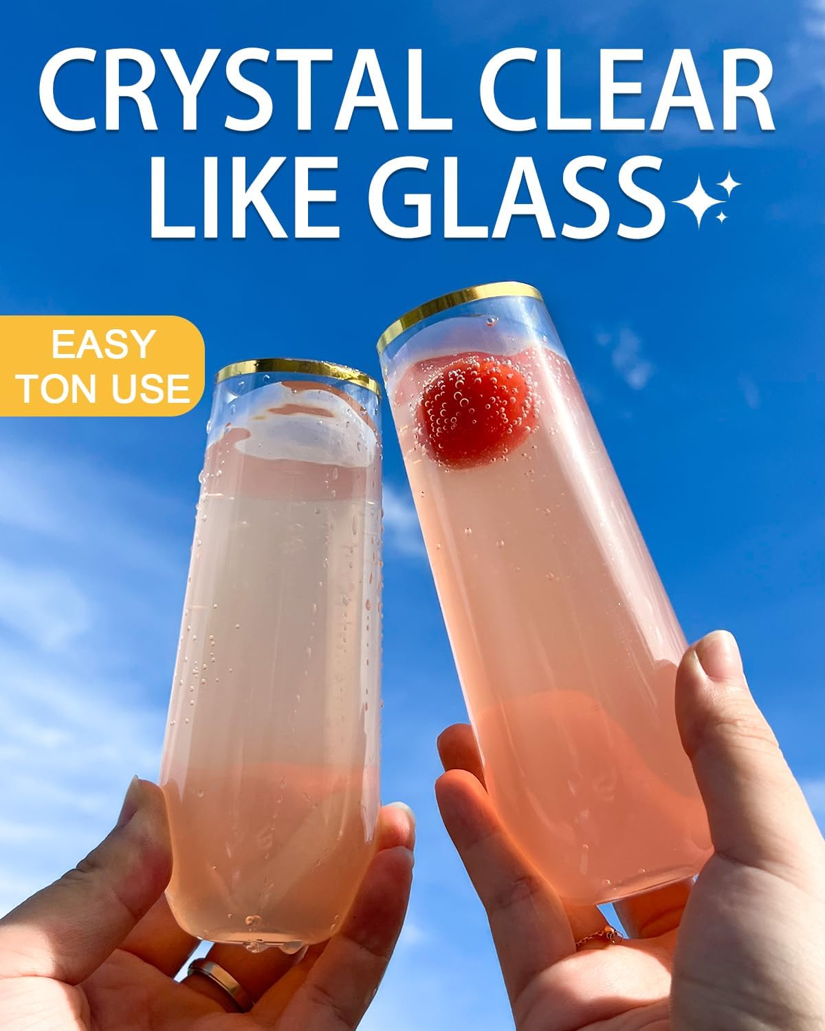 Thumbnail 5 de Maaacute 24 Pack Champagne Flutes Plastic, 9 Oz – Gold Rim Stemless, BPA-Free & Shatterproof