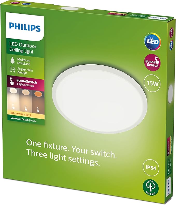Detalle de Philips SuperSlim Plafón LED 15W para exterior 🌟