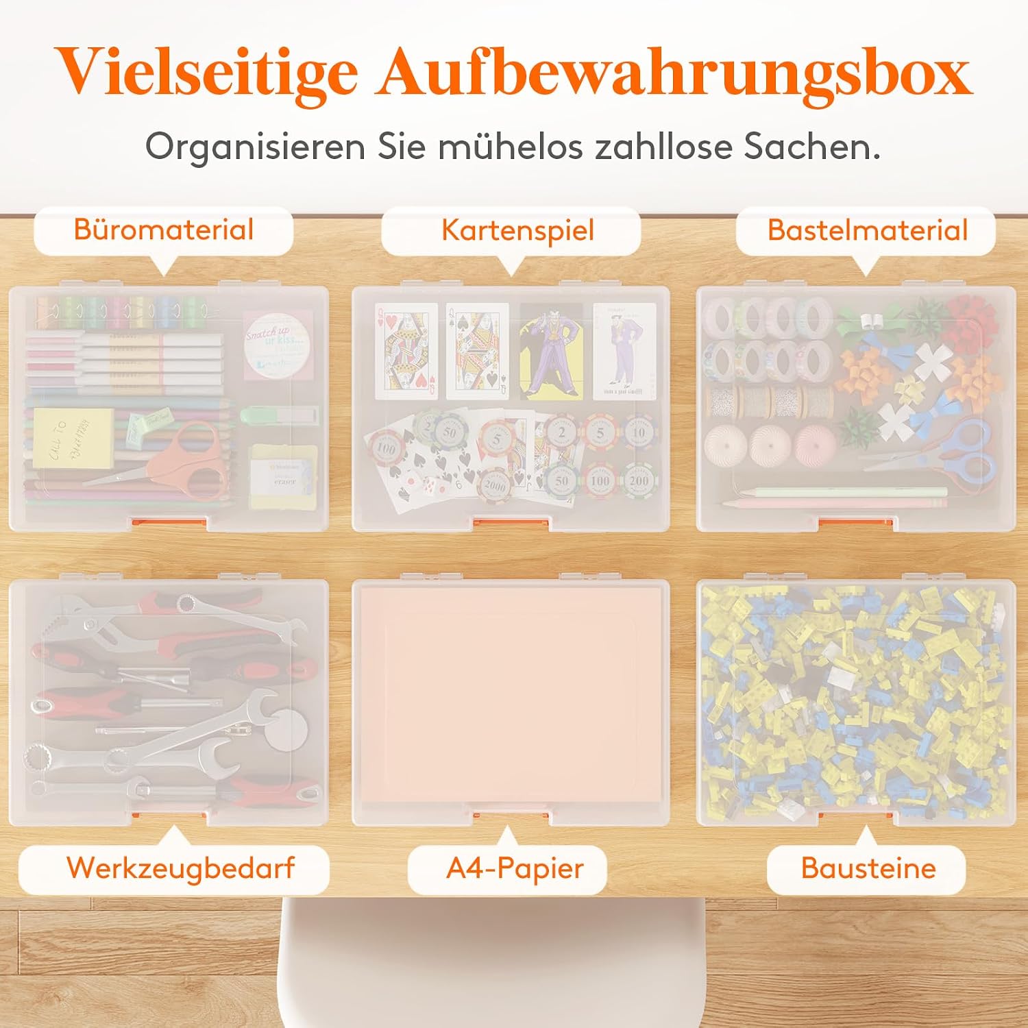 Detalle de Lifewit 10er Set stapelbare Aufbewahrungsboxen A4 mit Deckel, Griff & Reißverschlusstaschen