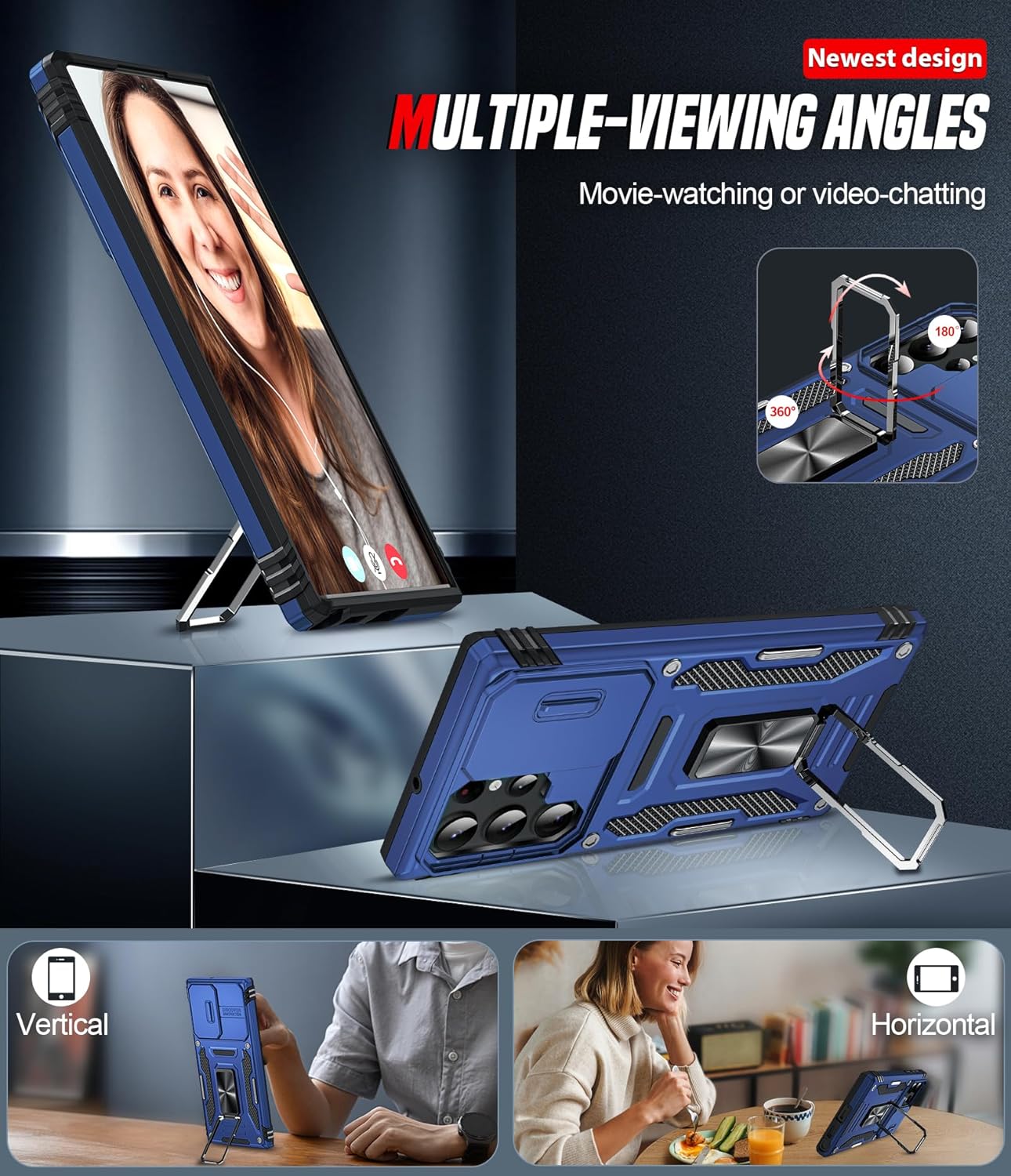 Thumbnail 4 de LeYi Military Grade Case for Samsung Galaxy S22 Ultra – Navy Blue with Camera Lens Slider, Ring Stand & Magnetic Car Mount Compatibility