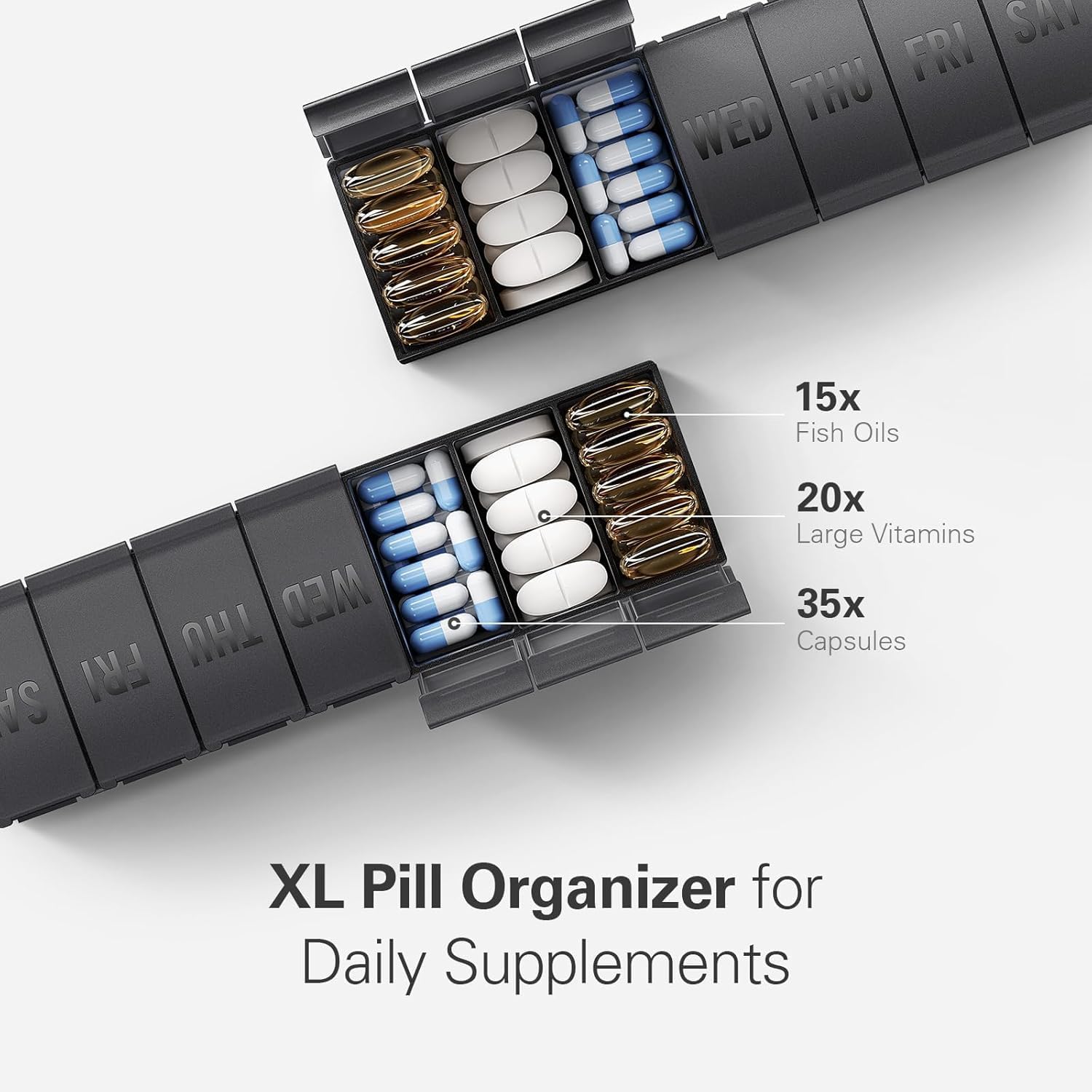 Thumbnail 1 de INZOO Z-003 Large Weekly Pill Organizer 2-Pack, Easy-Open, Black and White