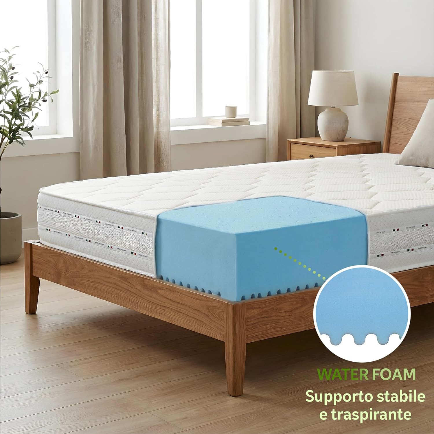 Detalle de Materasso Russo Waterfoam 20 cm 160x190 cm – supporto rigido, rivestimento Aloe Vera, Made in Italy