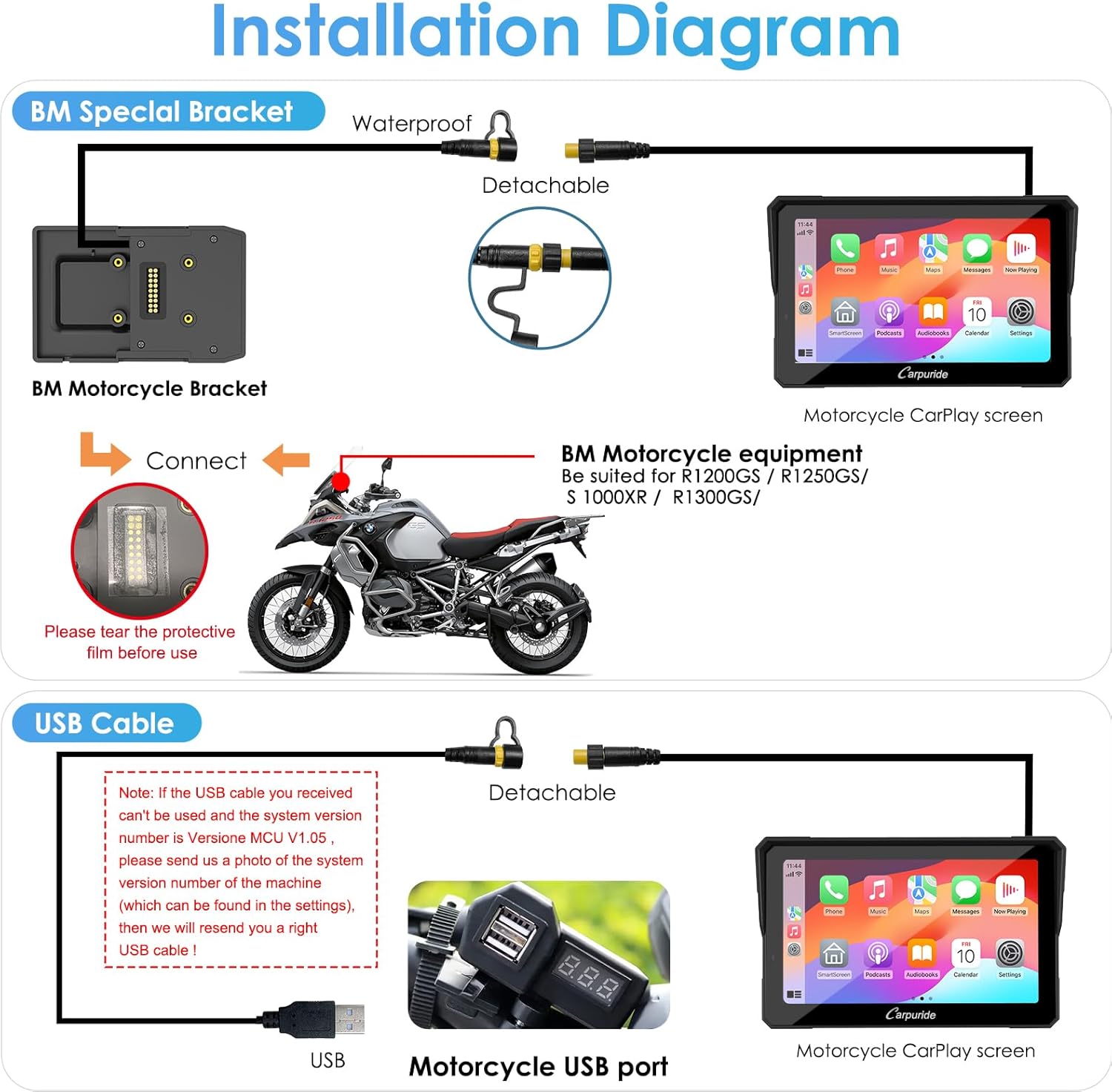 Thumbnail 4 de Carpuride W702B 7-inch Motorcycle GPS with CarPlay