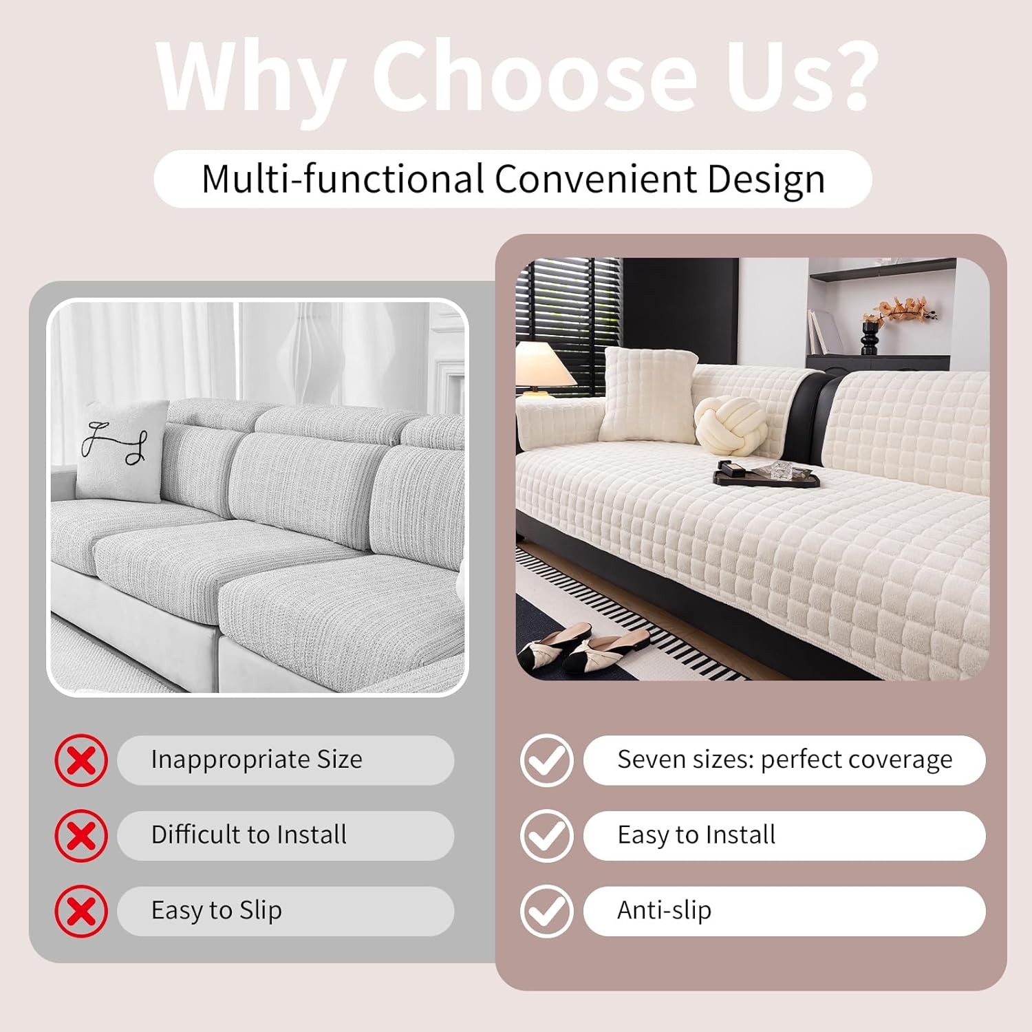 Thumbnail 3 de MDSASFD Velvet Couch Cover for 3-Cushion L-Shape Sofa — Washable, Anti-Slip, Pet & Kid Friendly