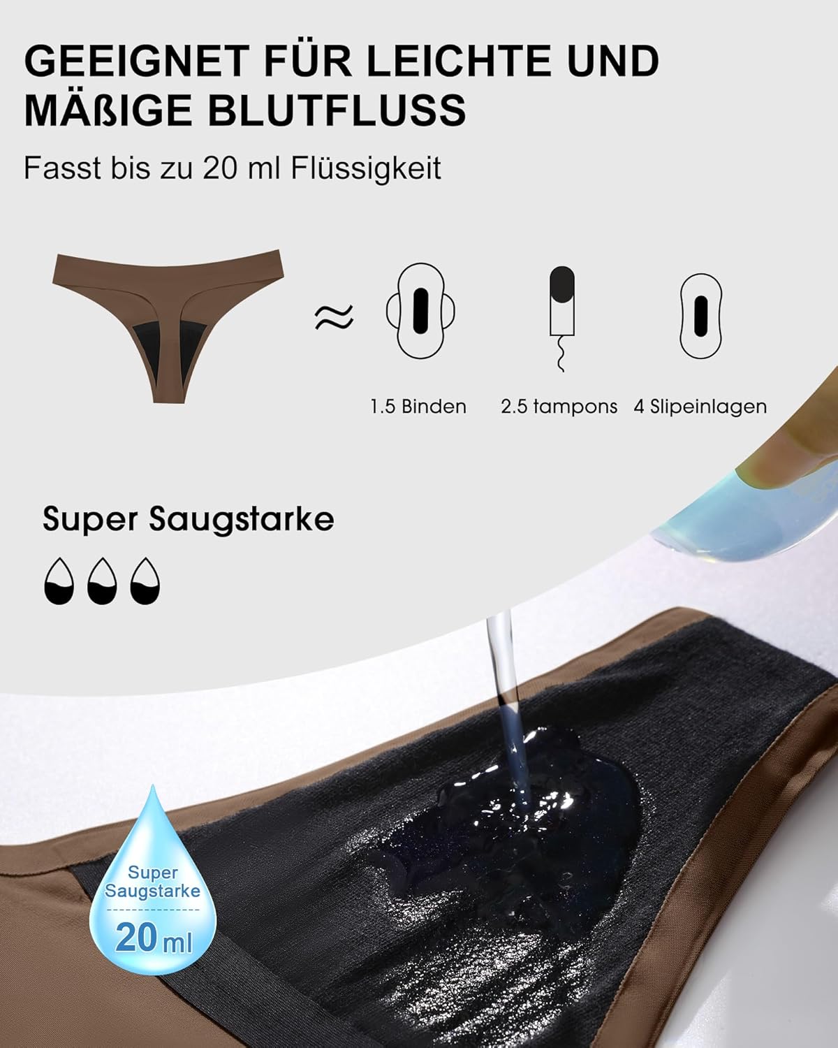 Detalle de SHARICCA Perioden Unterwäsche Thongs – absorbierender Tanga für menstruierende Frauen und Mädchen