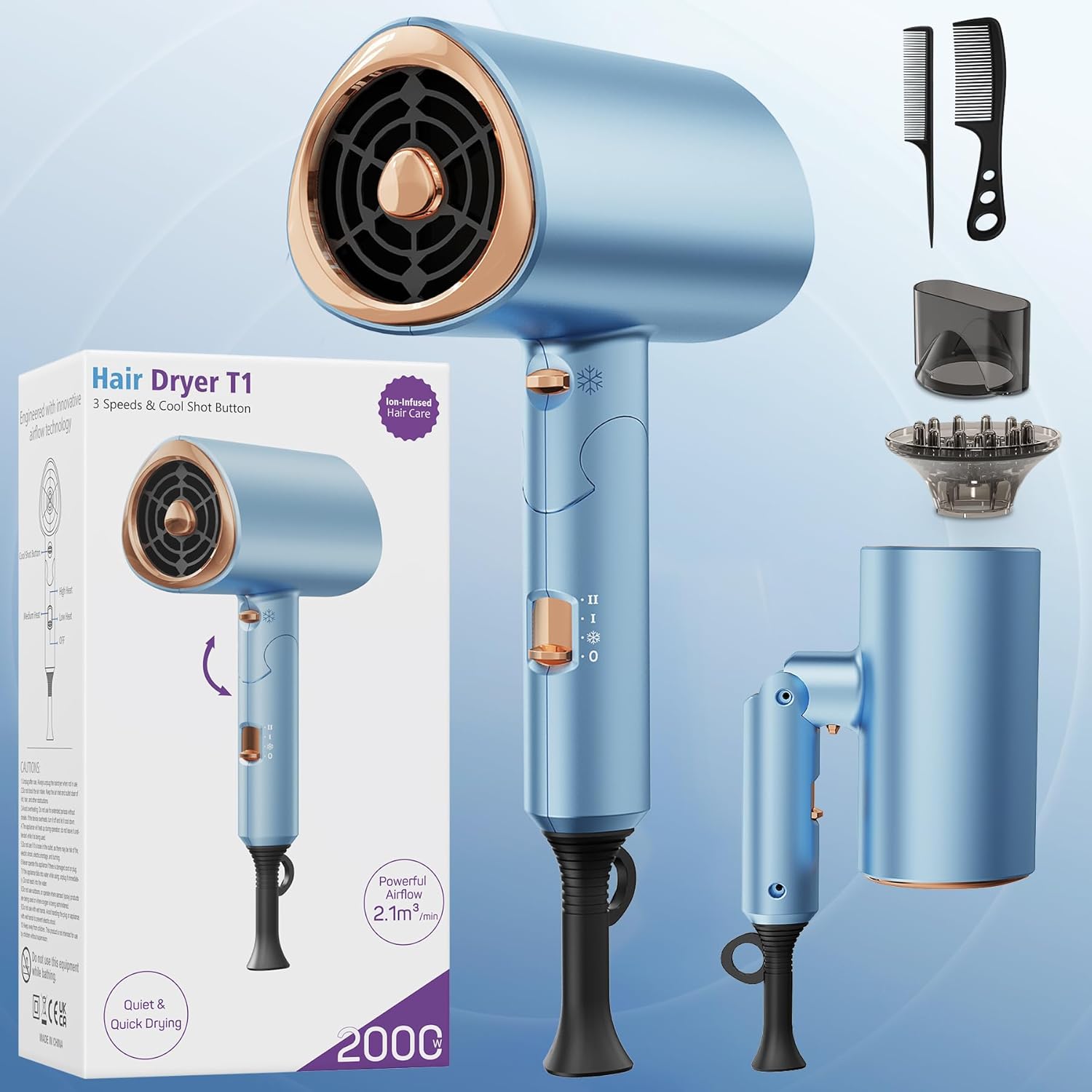 Detalle de Foldable Ionic Hair Dryer 2000W for Men & Women