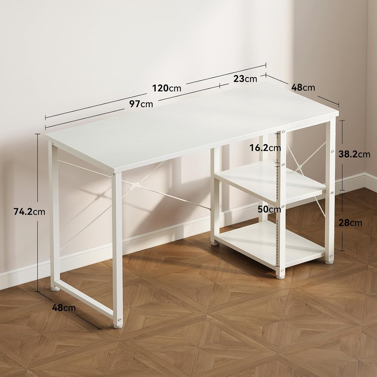 Detalle de ODK B04021201012 bureau 120 x 48 cm, wit, met omkeerbare planken