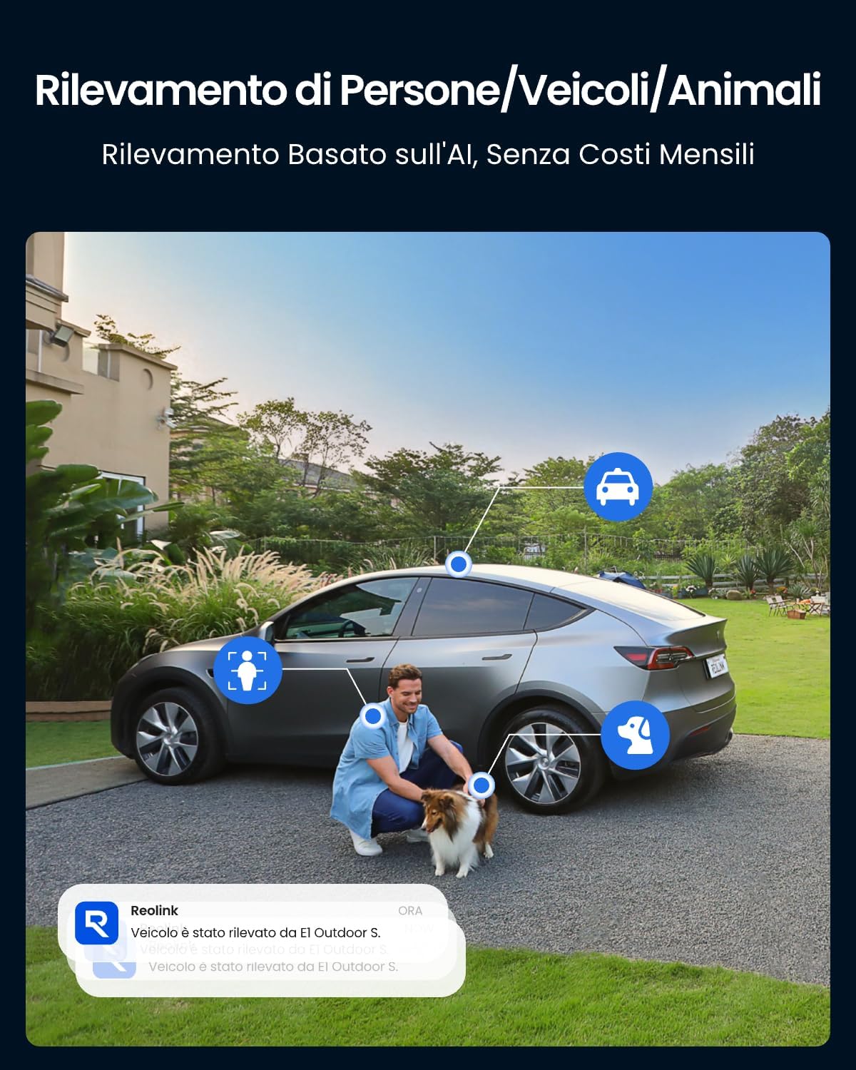Detalle 2 de Reolink E1 Outdoor S: telecamera esterna 4K con Wi‑Fi 6, rilevamento persone/veicoli/animali e audio bidirezionale