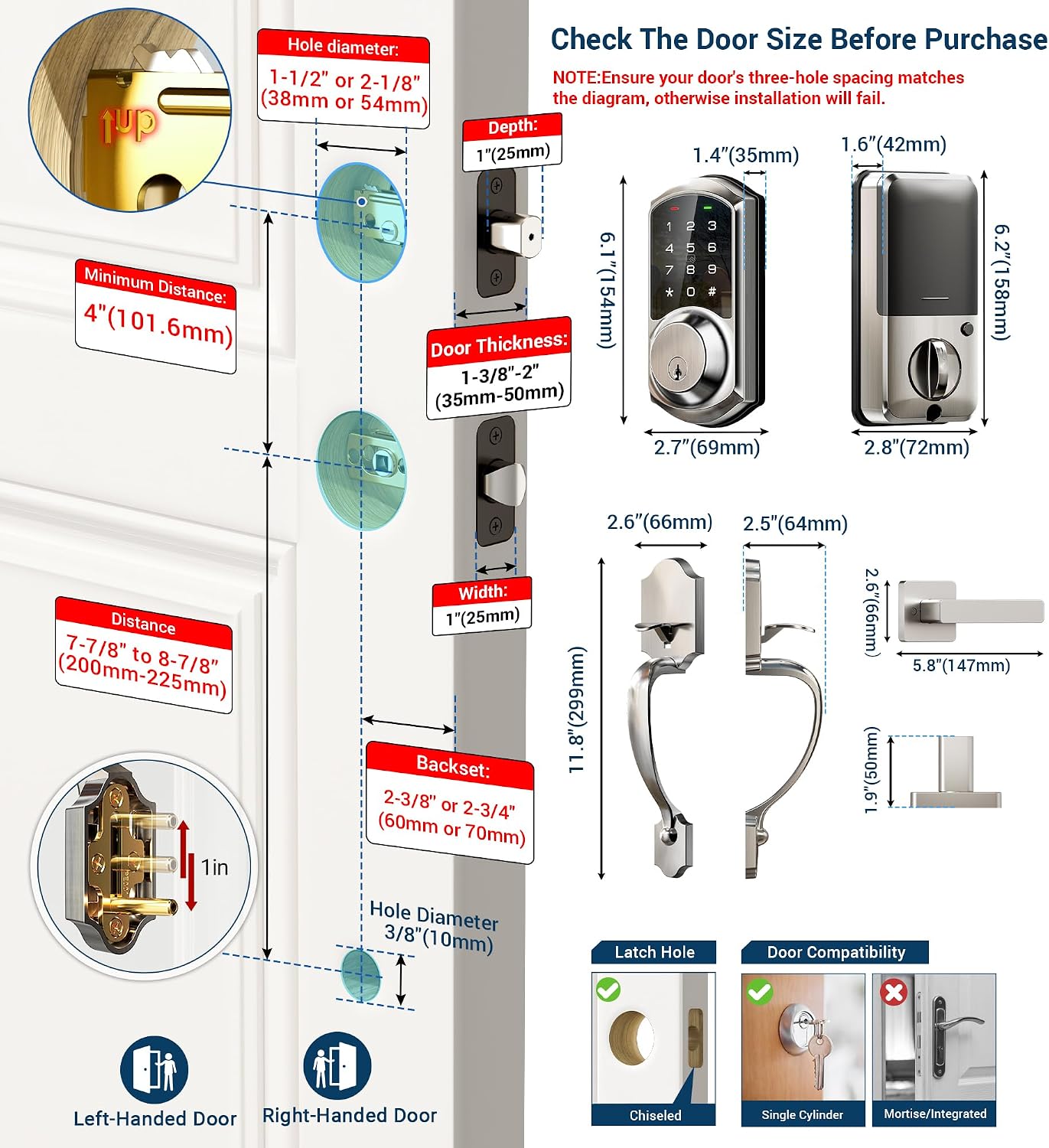 Detalle 2 de Veise Smart Lock Handle Set, Satin Nickel