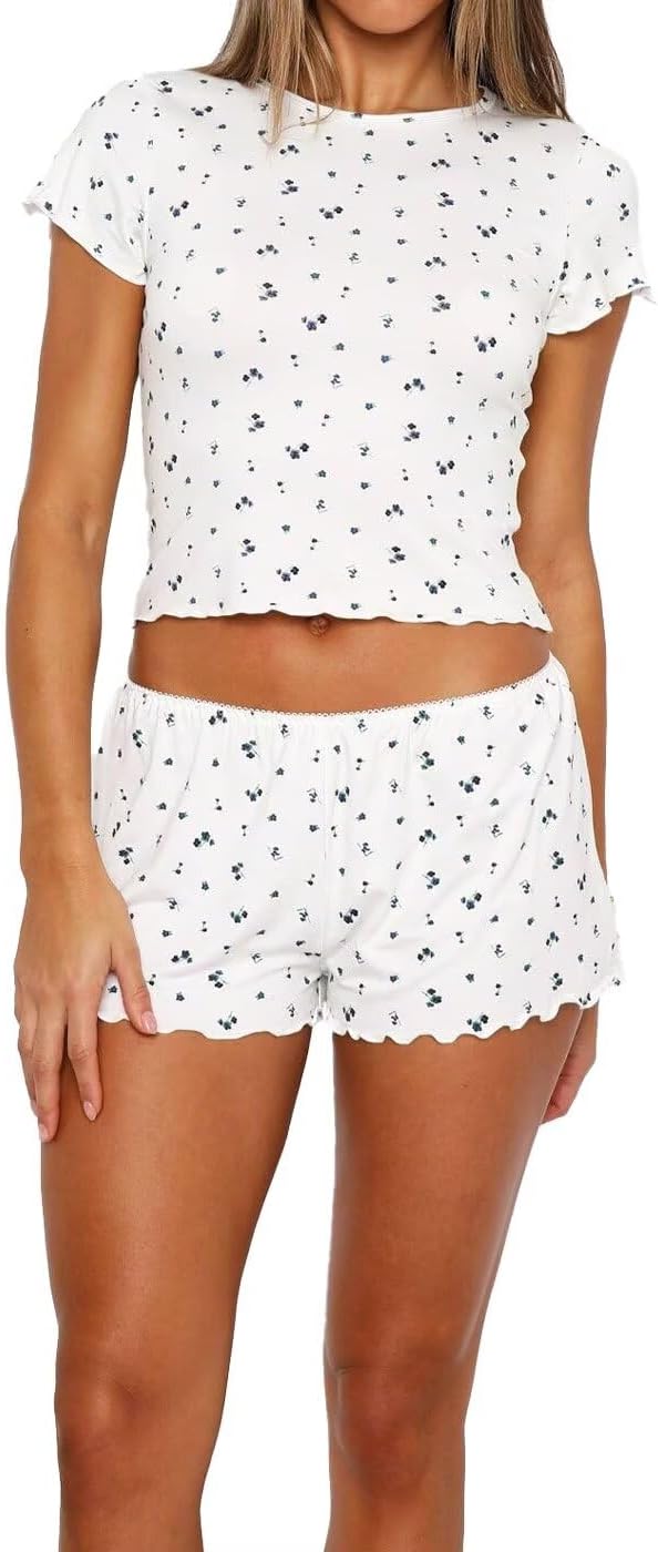 Thumbnail 4 de LACOZY Women's 2-Piece Short Sleeve Pajama Set – Cute Crop Top & Shorts Sleepwear
