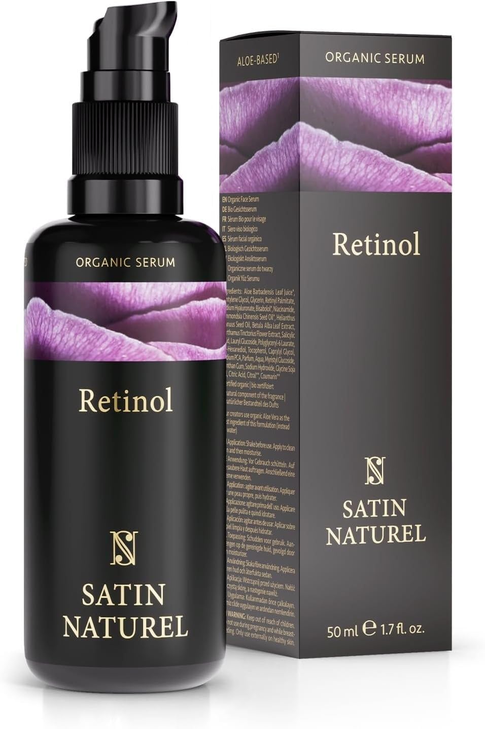 Detalle de Satin Naturel Retinol Serum 50 ml – Anti-Aging & Anti-Falten Gesichtsserum mit Retinol, Hyaluron & Niacinamid