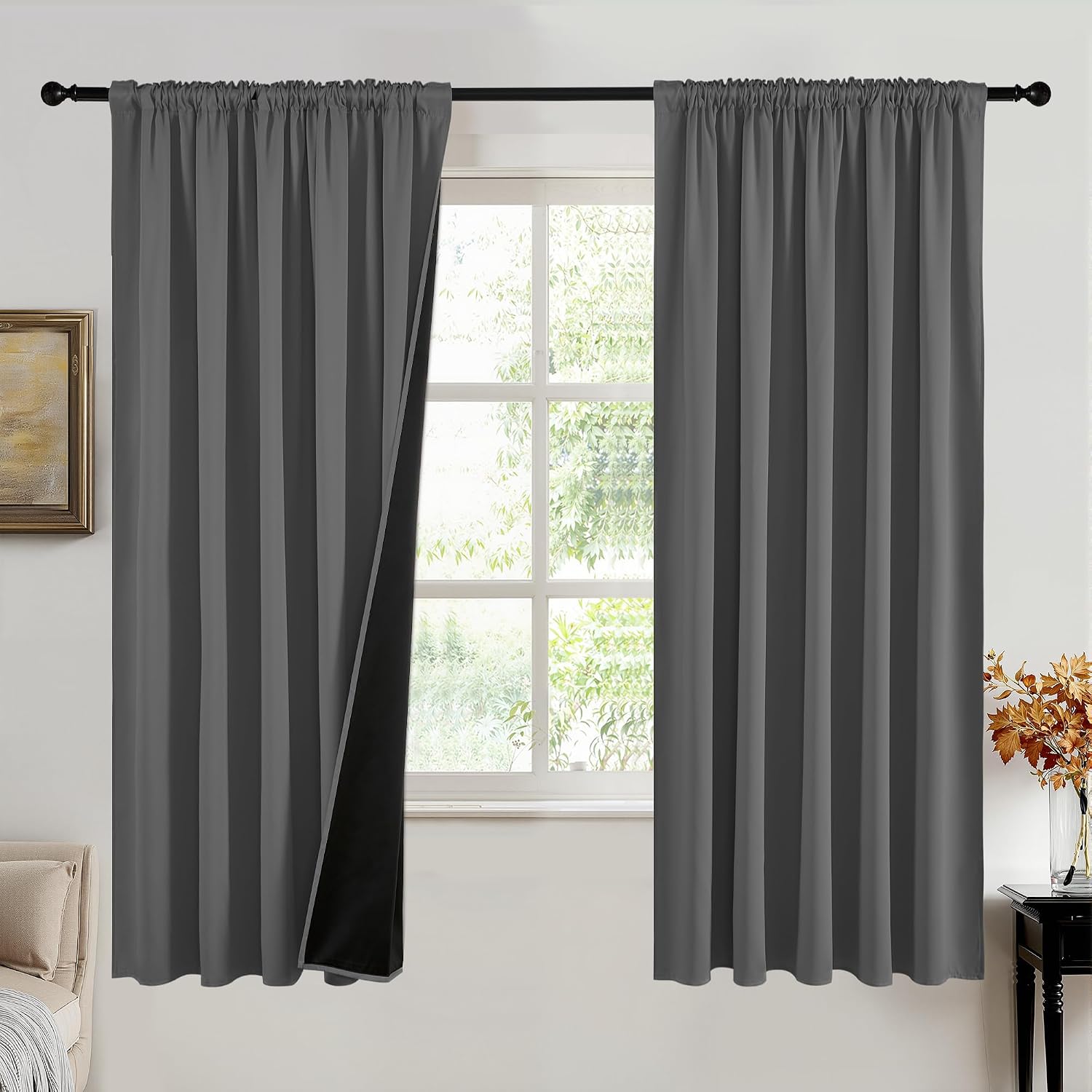Detalle de PONY DANCE Grey 100% Blackout Curtains 66 x 72 in