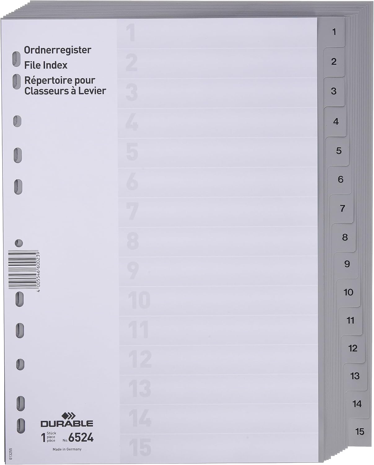 Detalle de Durable 652410 Hunke & Jochheim pärmregister A4, grå, 15 flikar
