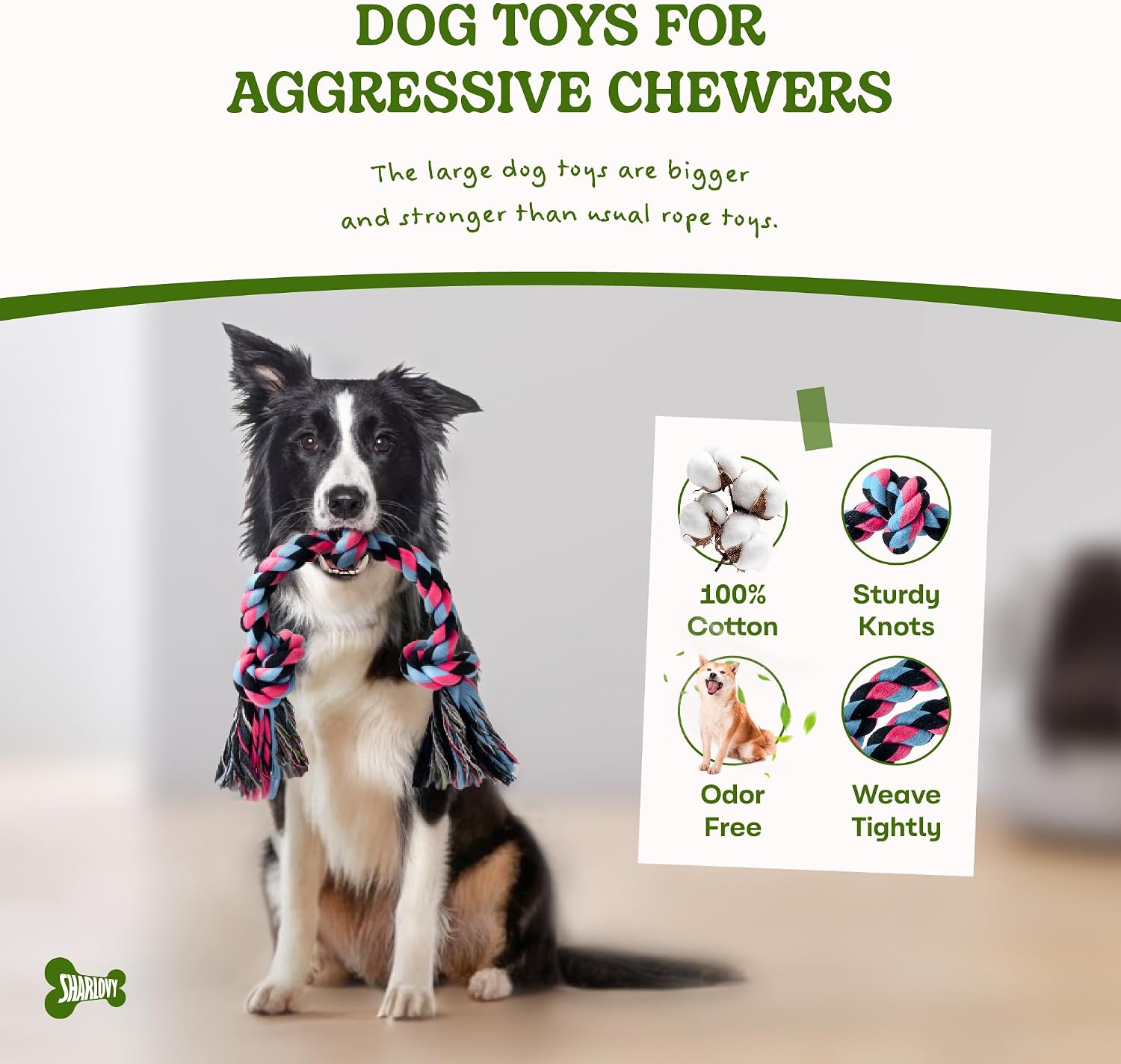 Detalle de SHARLOVY Dog Rope Toy for Medium Dogs