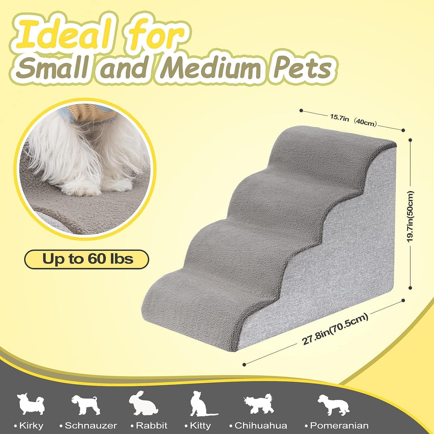 Detalle 2 de Uross Dog Stairs for Small Dogs – 4-Tier High-Density Foam Steps with 17° incline for Bed Access