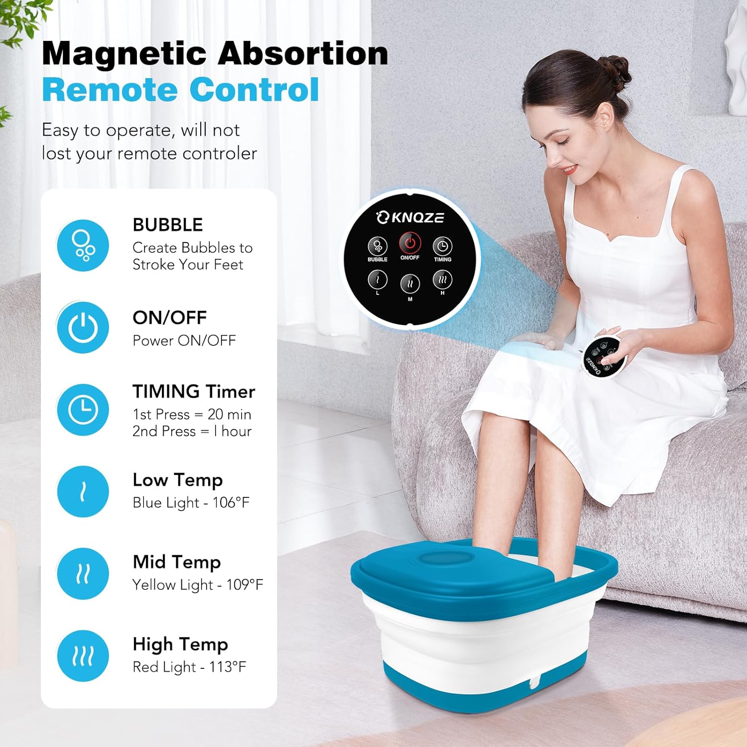 Detalle de KNQZE Collapsible Foot Spa with Heat, Remote Control, and Massage Features