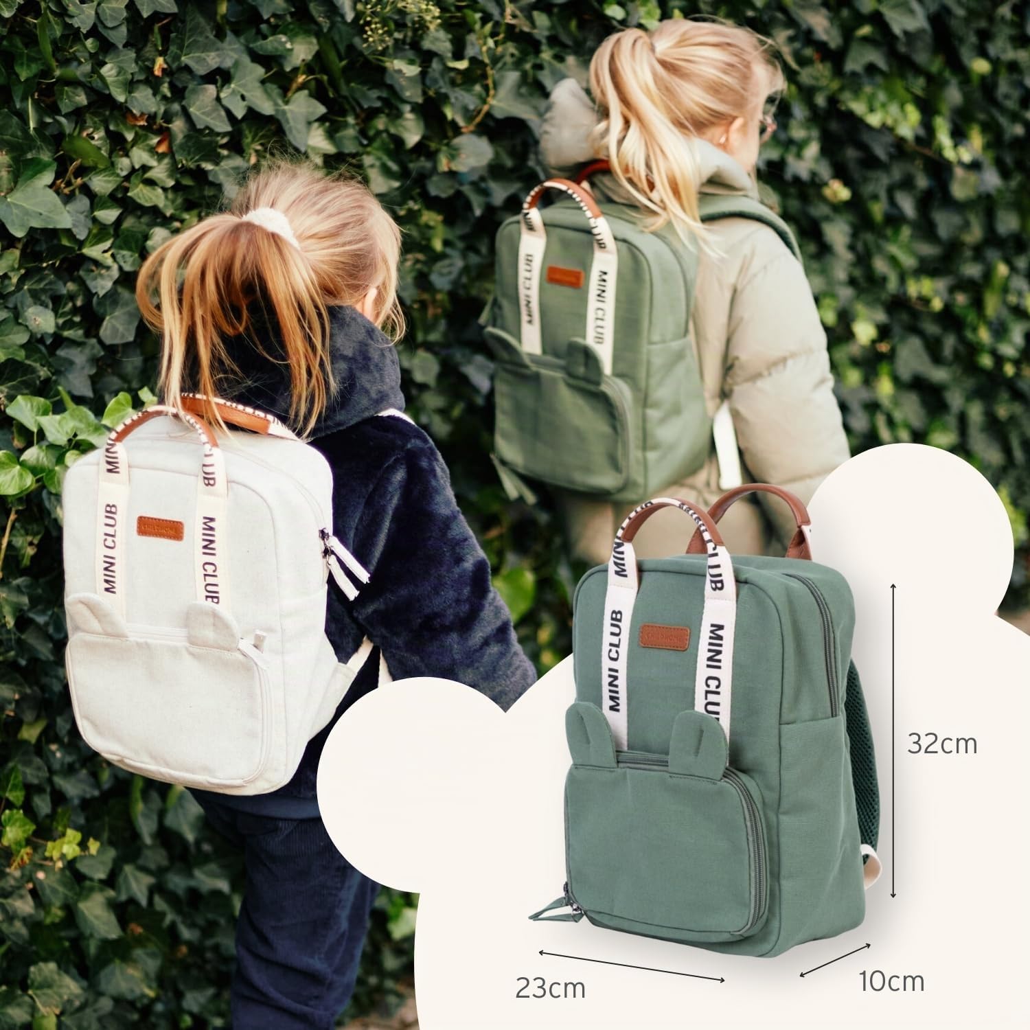 Detalle de CHILDHOME Mini Club Rucksack 7L Grün – Rucksack für Kindergartenkinder (23x10x32 cm)