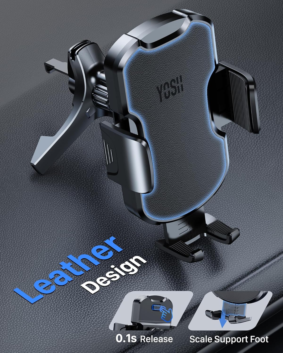 Thumbnail 6 de YOSH Supporto Auto per Bocchette TONDE: Stabilità e Design in Pelle per Smartphone in Auto