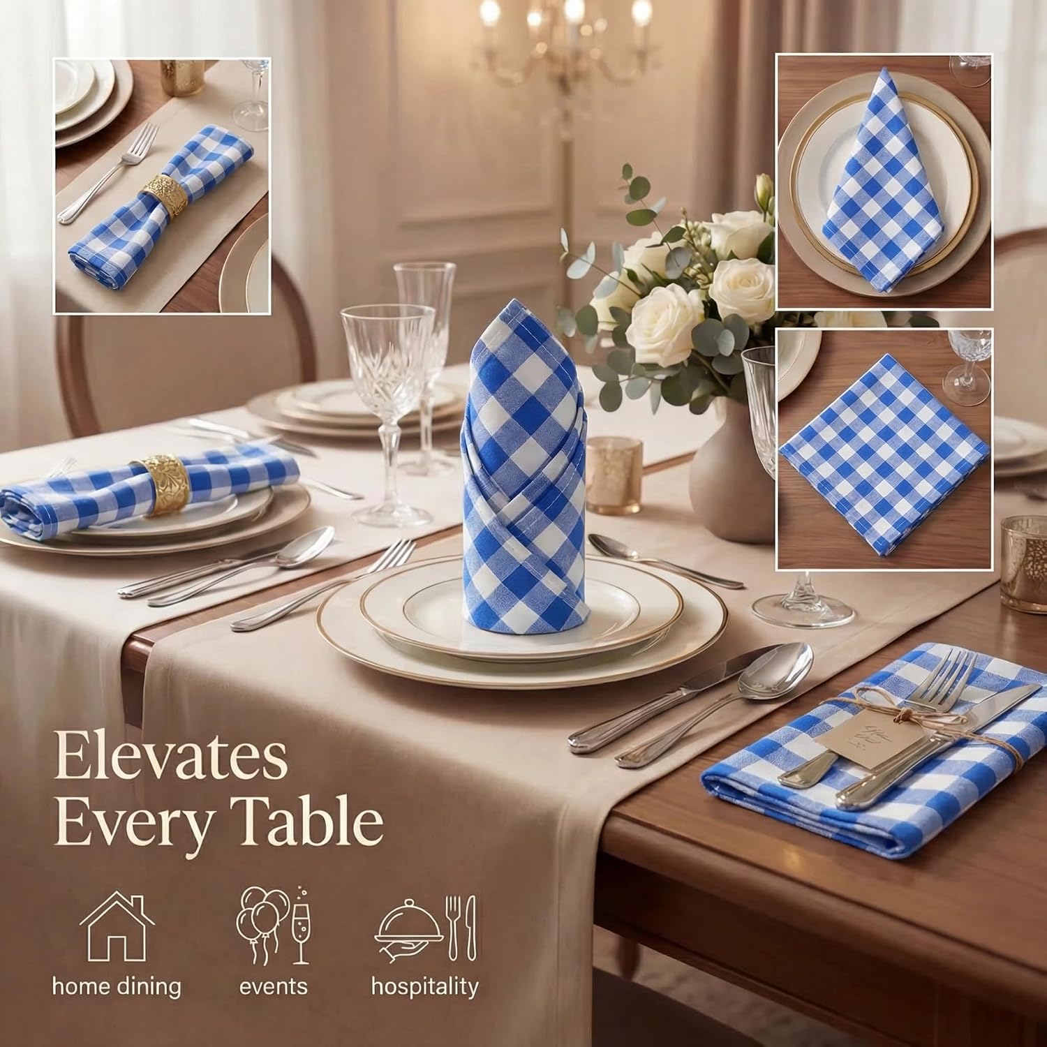 Thumbnail 1 de Urban Villa 100% Cotton Dinner Napkins Set of 12 (20”x20”) – Blue & White