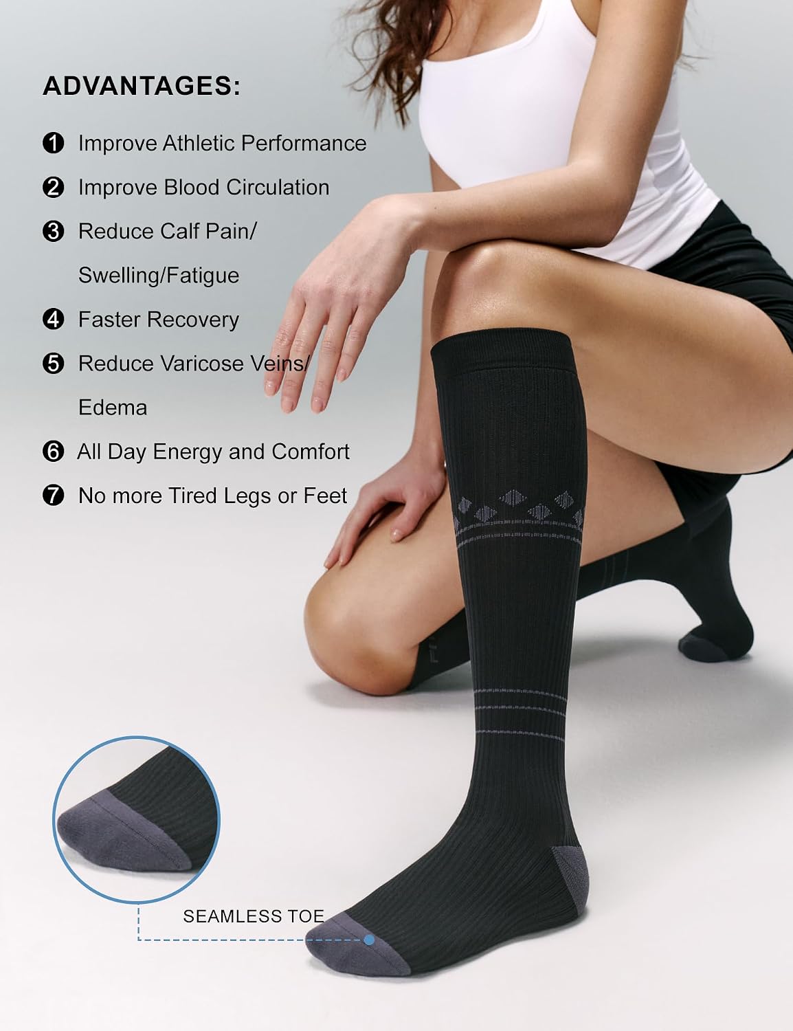 Detalle 2 de FITRELL Eu-fiwydcu023-l/XL Knee-High Compression Socks, 20–30 mmHg, 3 Pairs