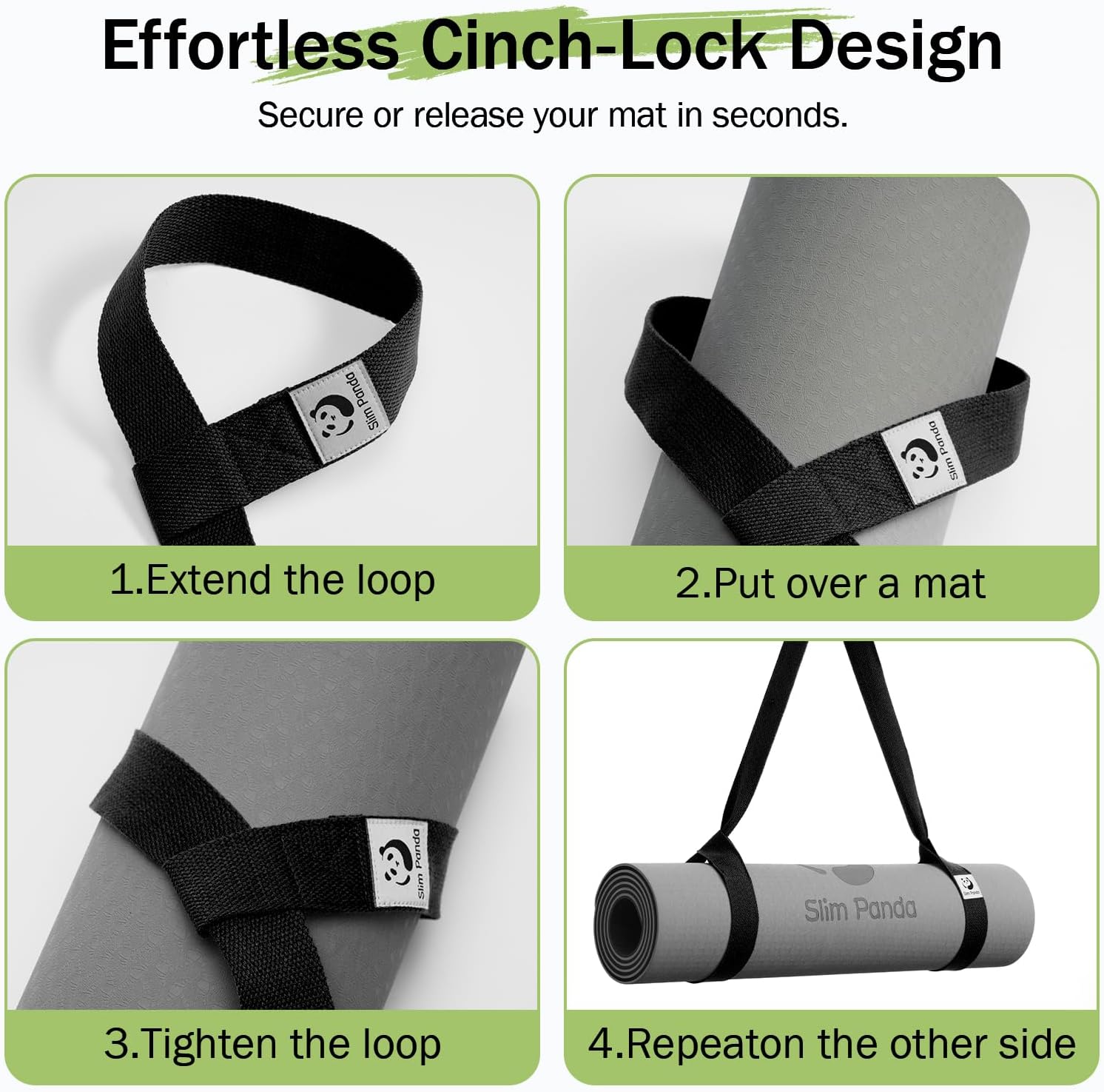 Detalle de Slim Panda adjustable yoga mat carry straps (cotton) – strap sling with loop, yoga mat not included
