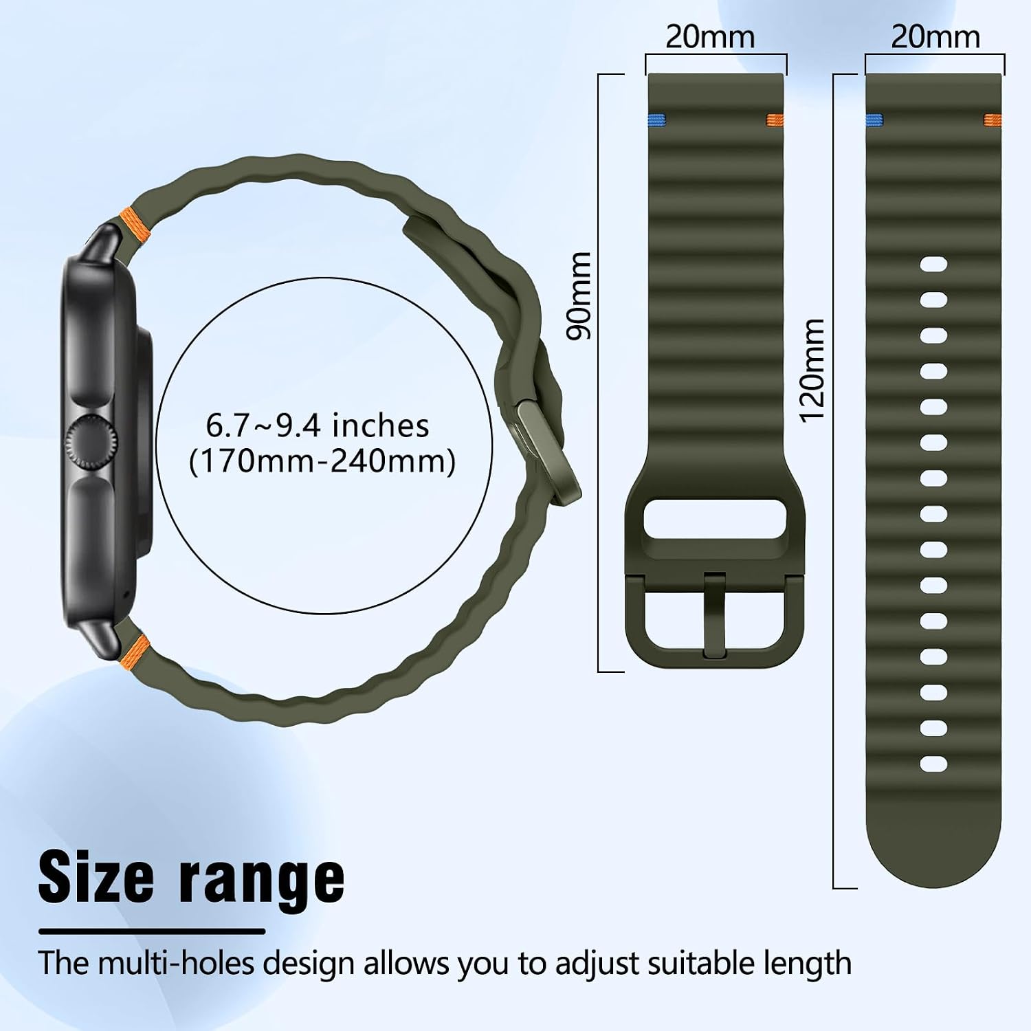 Detalle 2 de RosMank 20mm Silicone Watch Band – compatible with Amazfit T-Rex 3 Pro and a wide range of 20mm watches